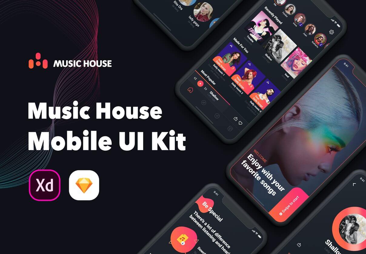 30+音乐APP界面屏幕和登录陆页Music House Mobile UI