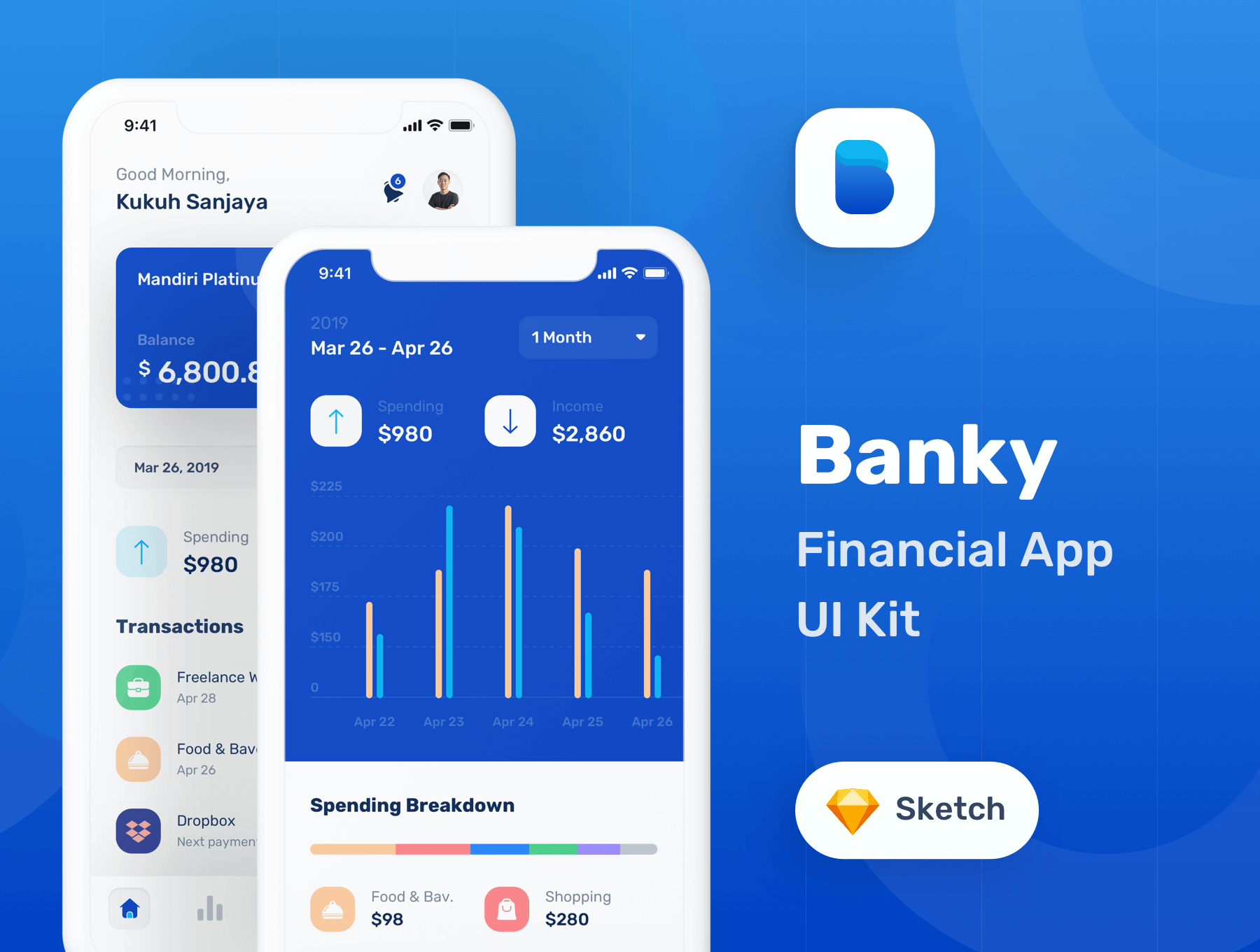 金融套装模板下载 iOS Ui app设计UI素材Banky – Finance App UI Kit
