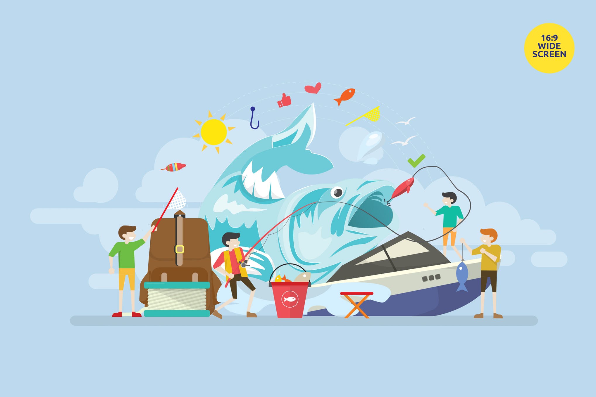 钓鱼之旅矢量概念创意插画素材下载Fishing Trip Vector Concept Illustration