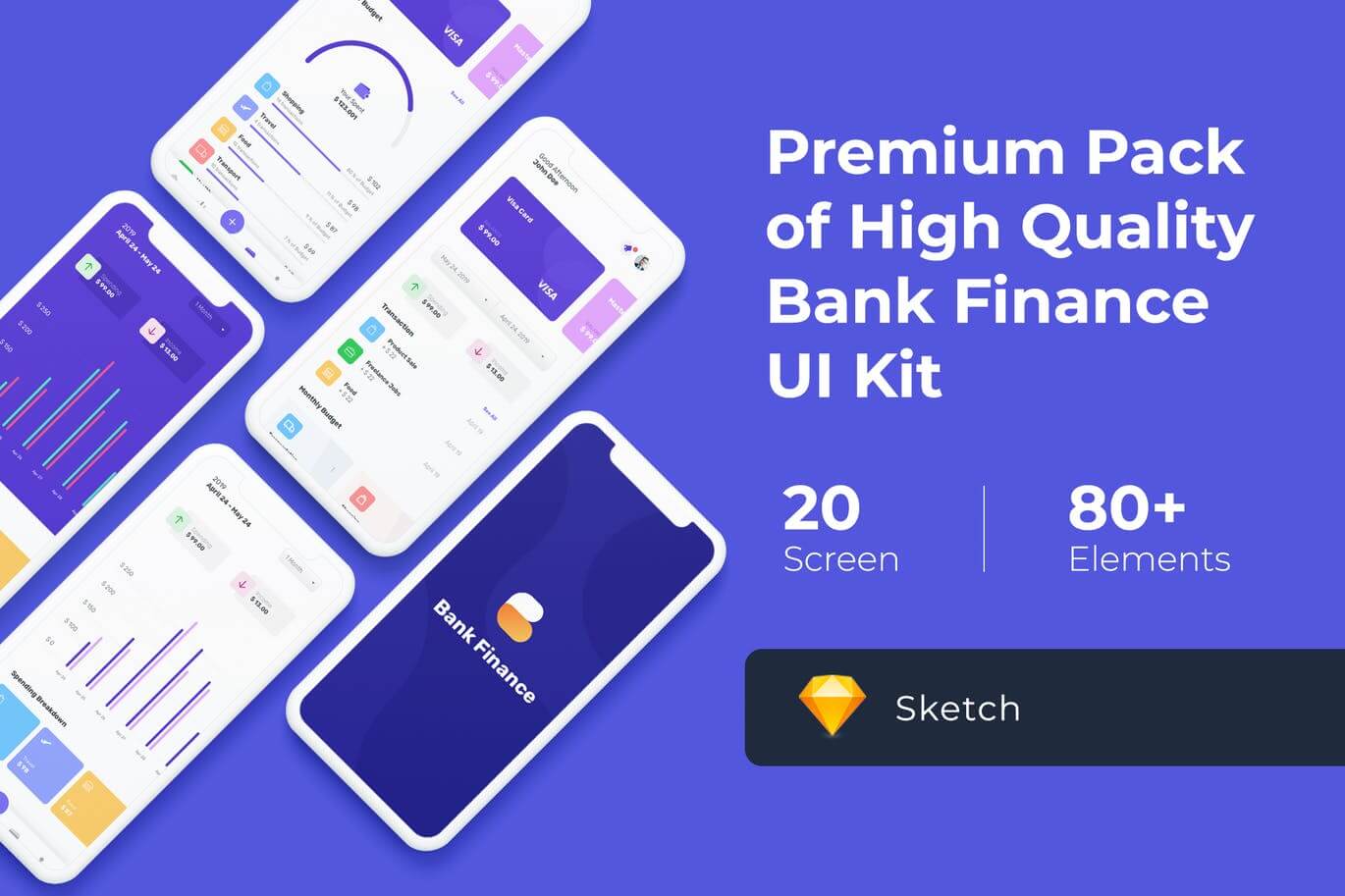 时尚高端简约多用途的高品质银行金融应用APP UI KITS（sketch） Bank Finance