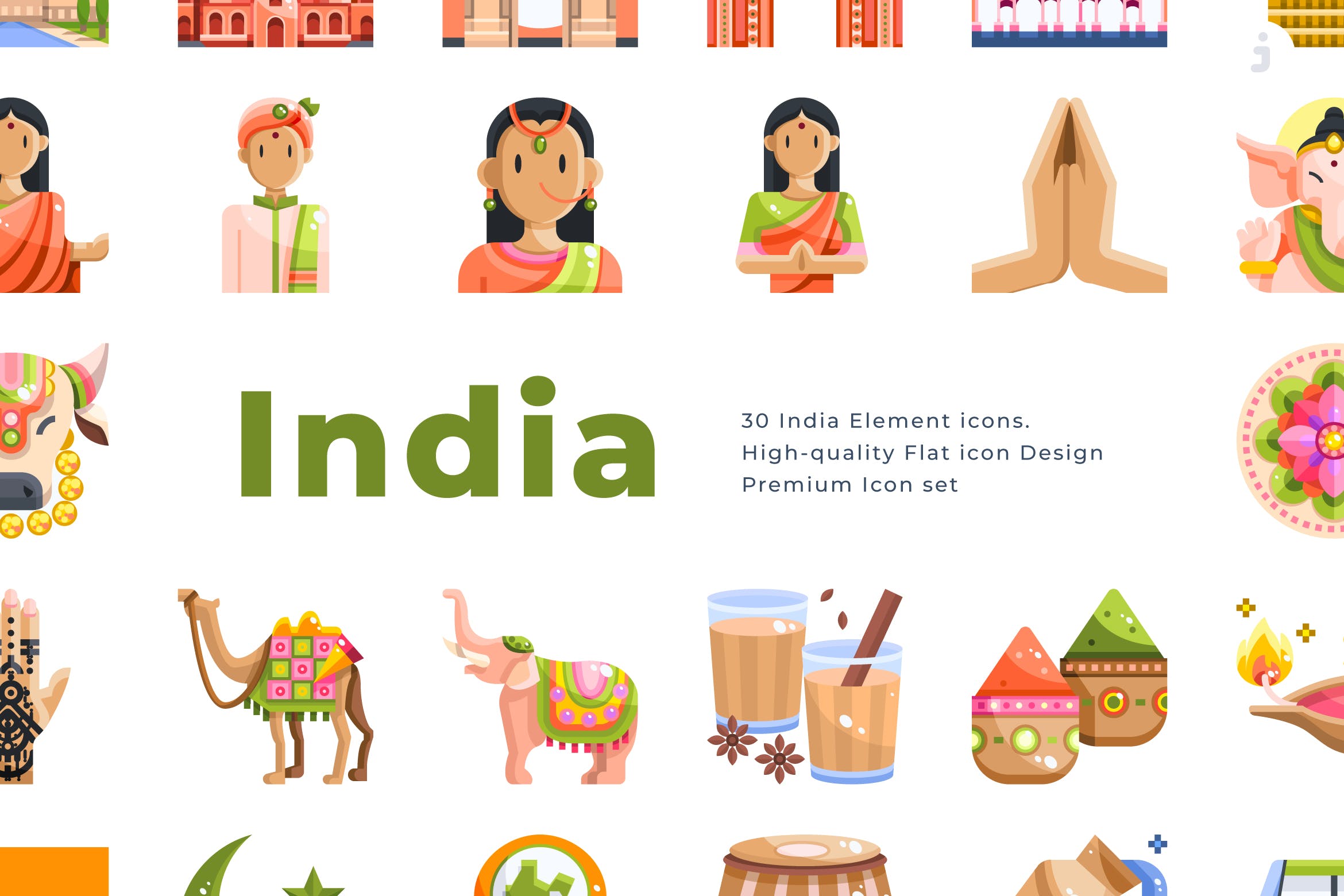  30个印度元素图标线性图标源文件30 India Element Icons Flat