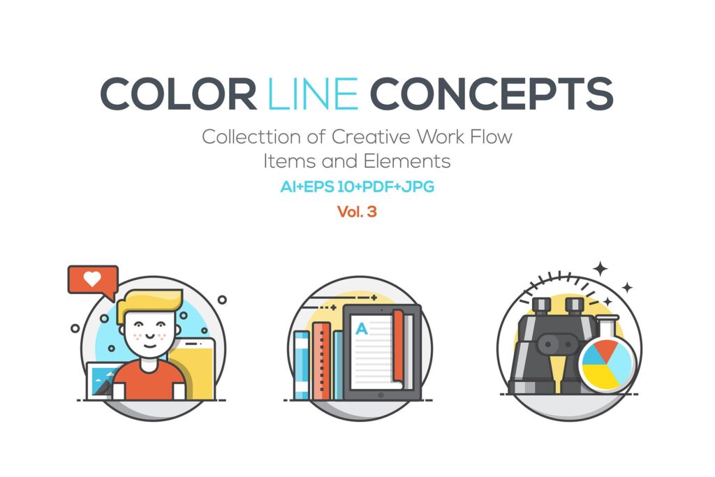 学习测绘图标风格插画创意设计Set of Flat Color Line Concepts 53mjab