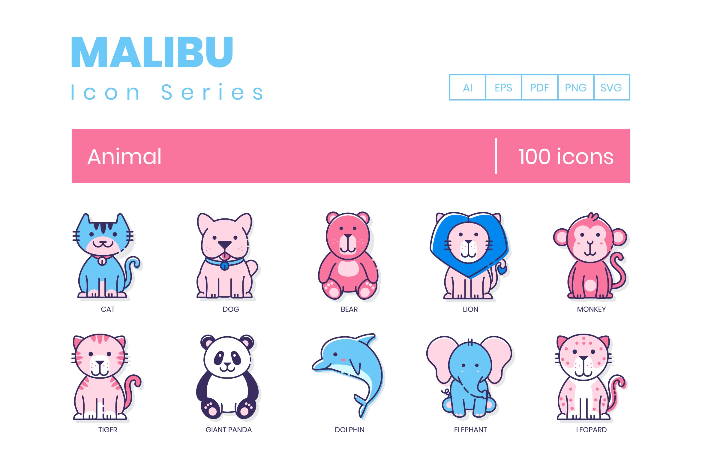 100个秒变风动物图标合集100 Animal Icons Malibu Series