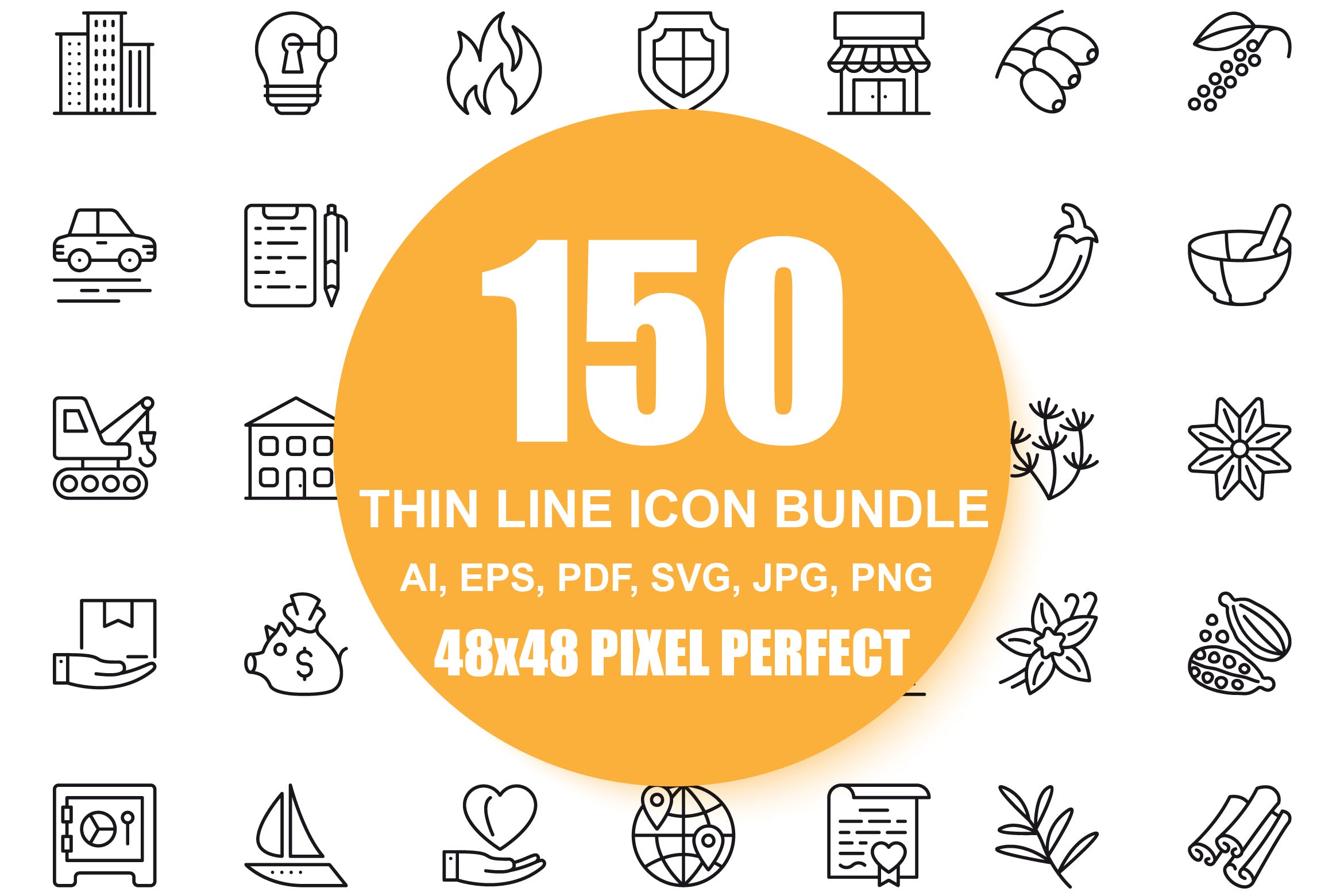 150个多行业线性图标源文件下载150 Line Icons