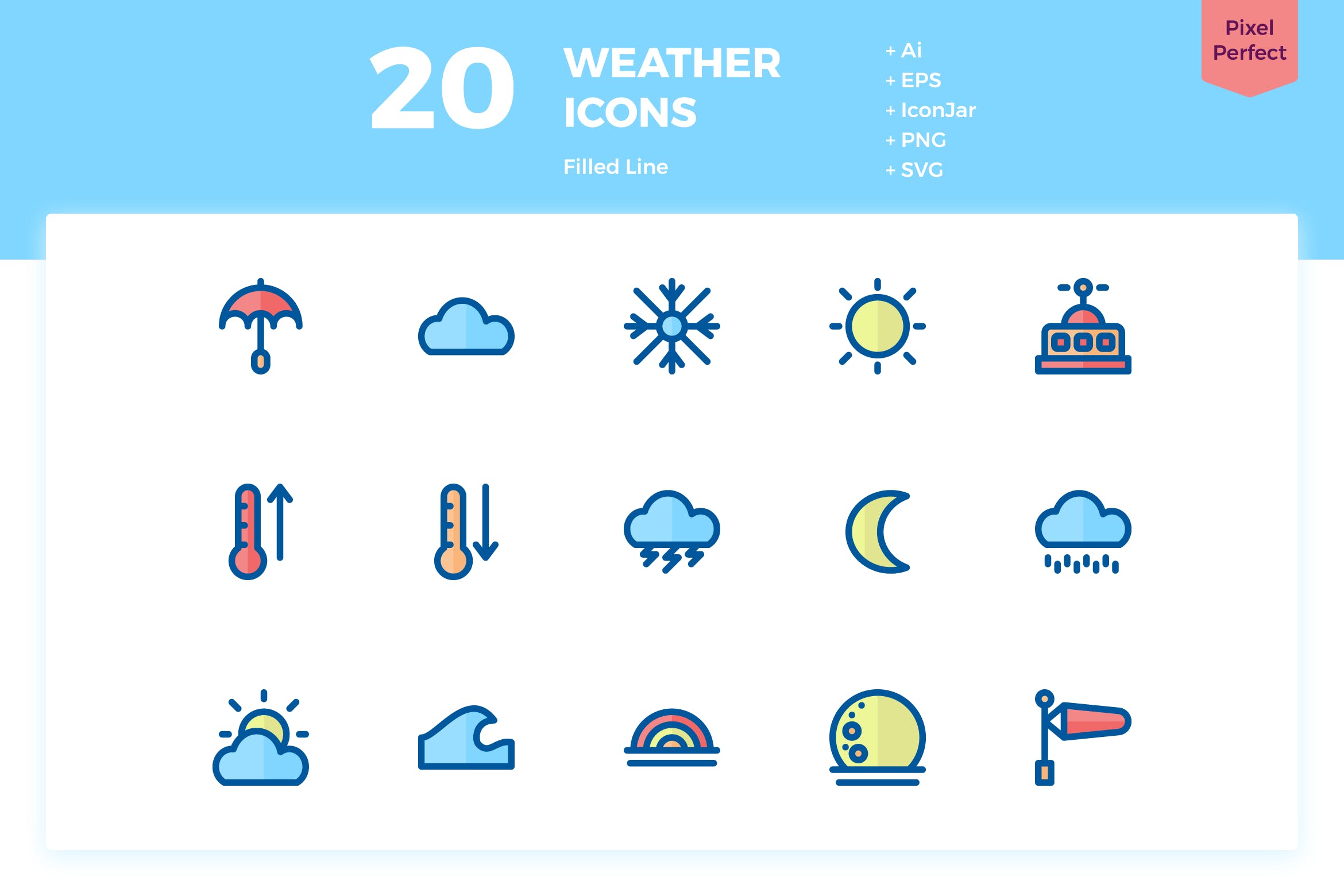 20个精致描边风线性图标源文件下载20 Weather Icons (Filled Line)