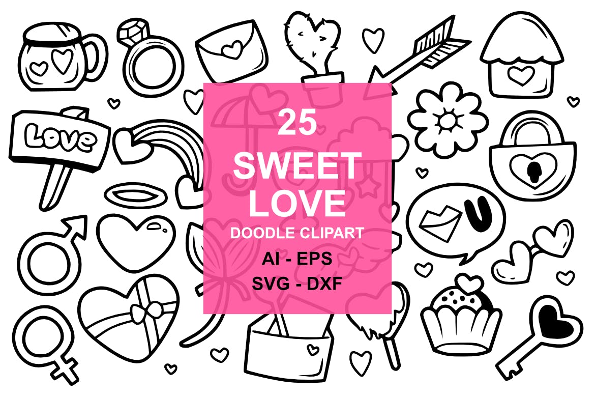 25个甜蜜的爱情涂鸦-剪贴画源文件下载25 Sweet Love Doodles