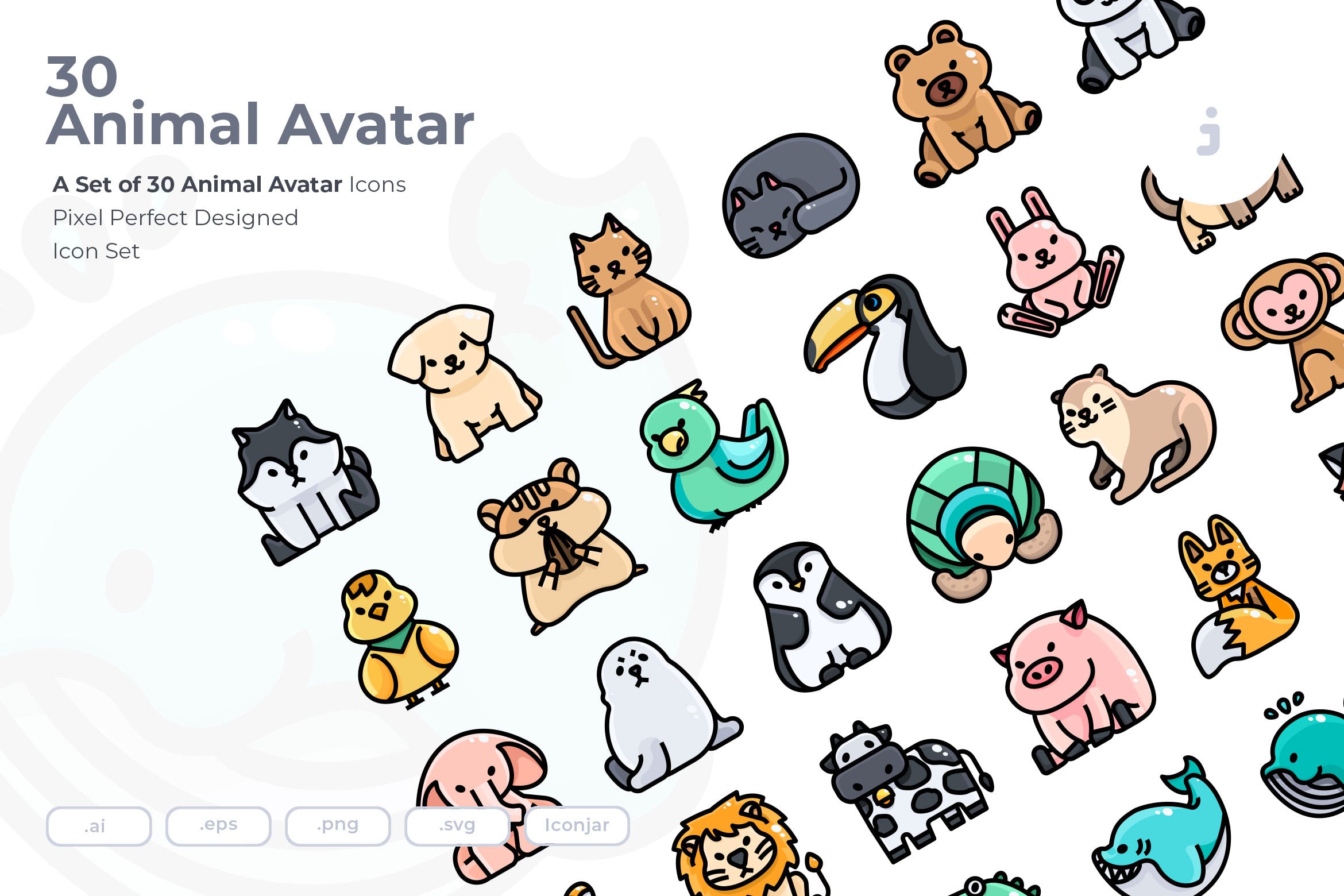 30个动物概念化图标源文件下载30 Animal Avatar Icons插图