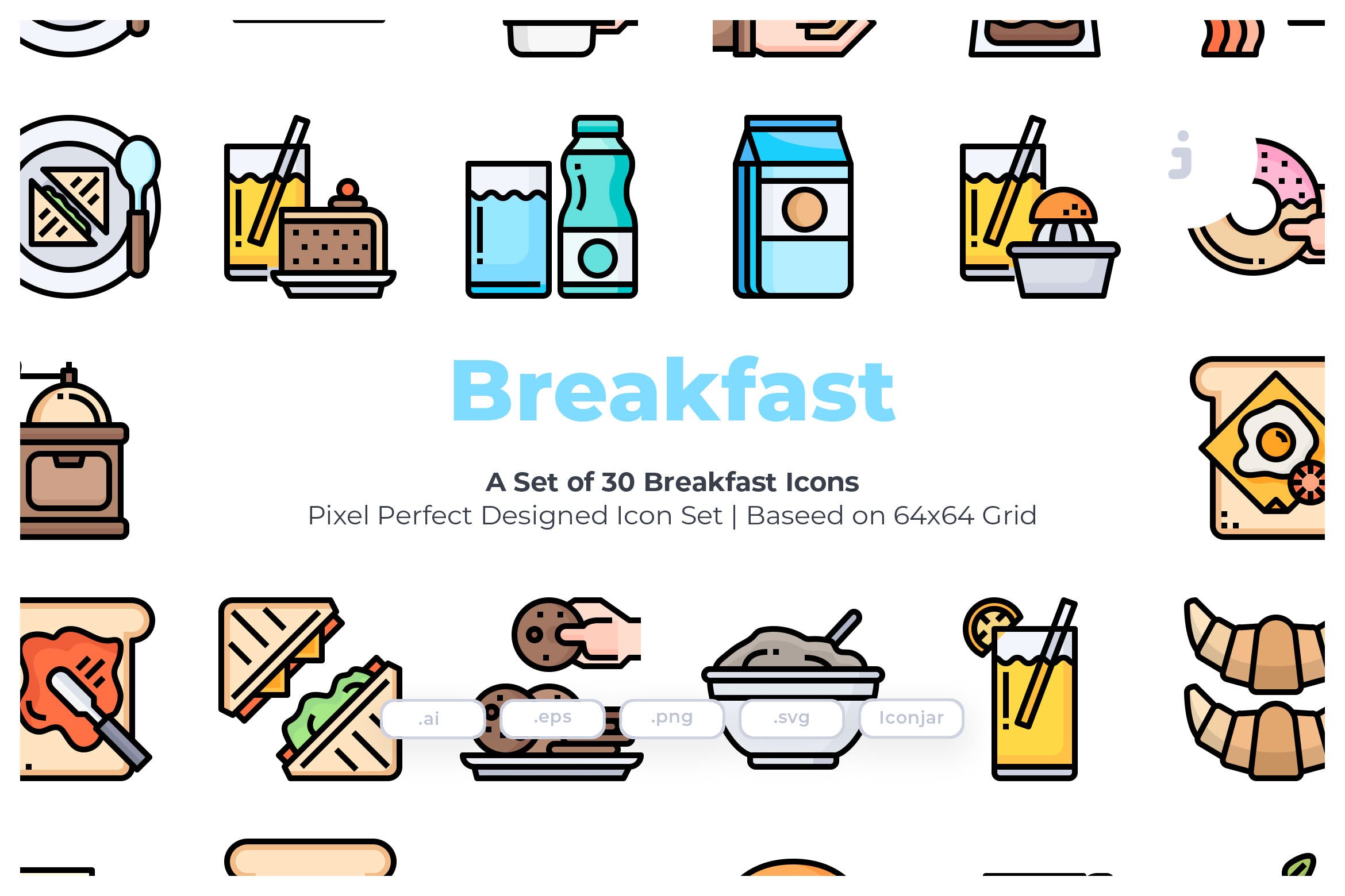 30个早餐图标30 Breakfast Icons插图