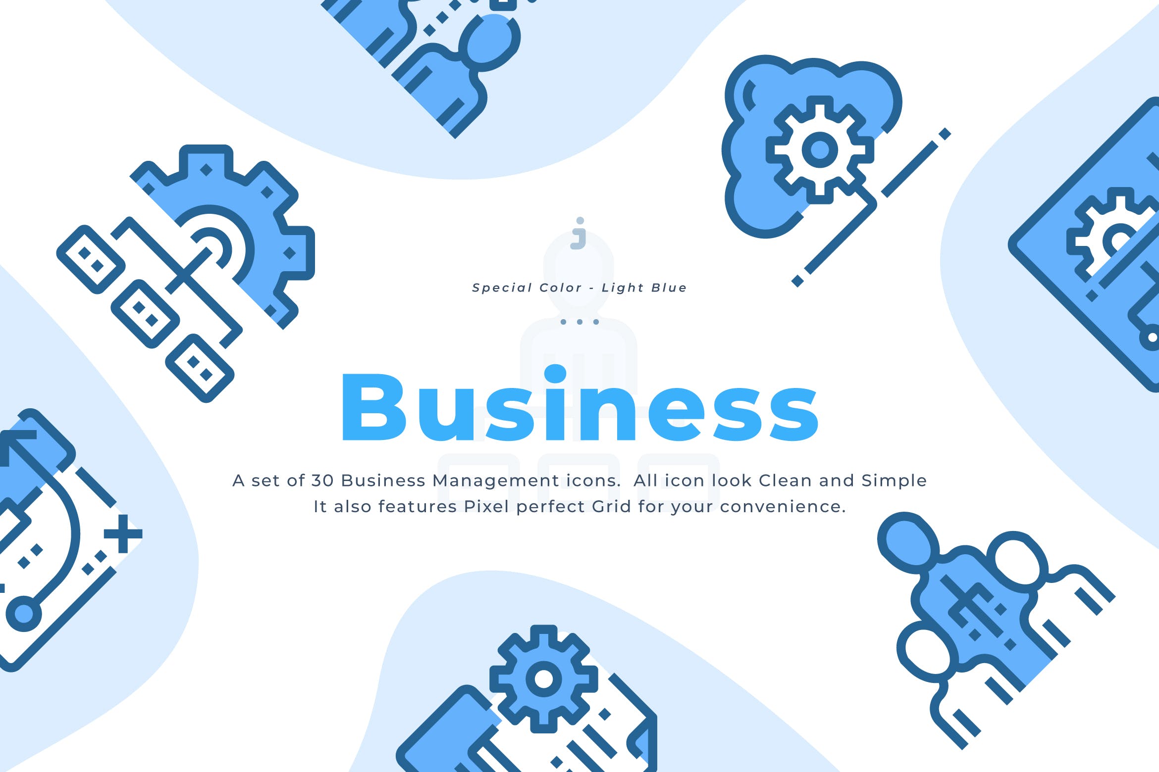  30个淡蓝色商业管理描边风系列图标源文件下载30 Business Management Icons Light Blue