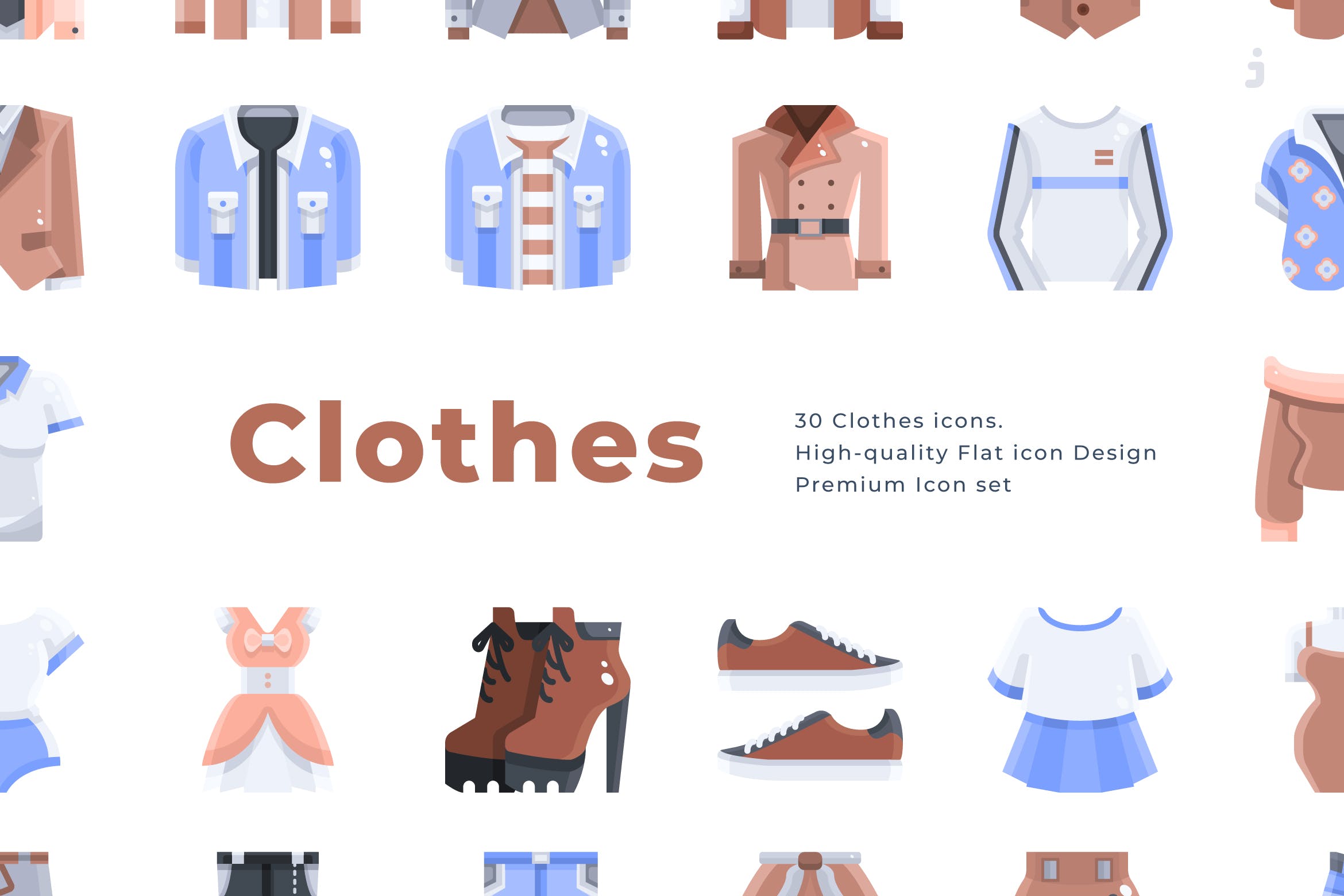 30个服装类创意扁平化图标源文件下载30 Clothes Icons Flat