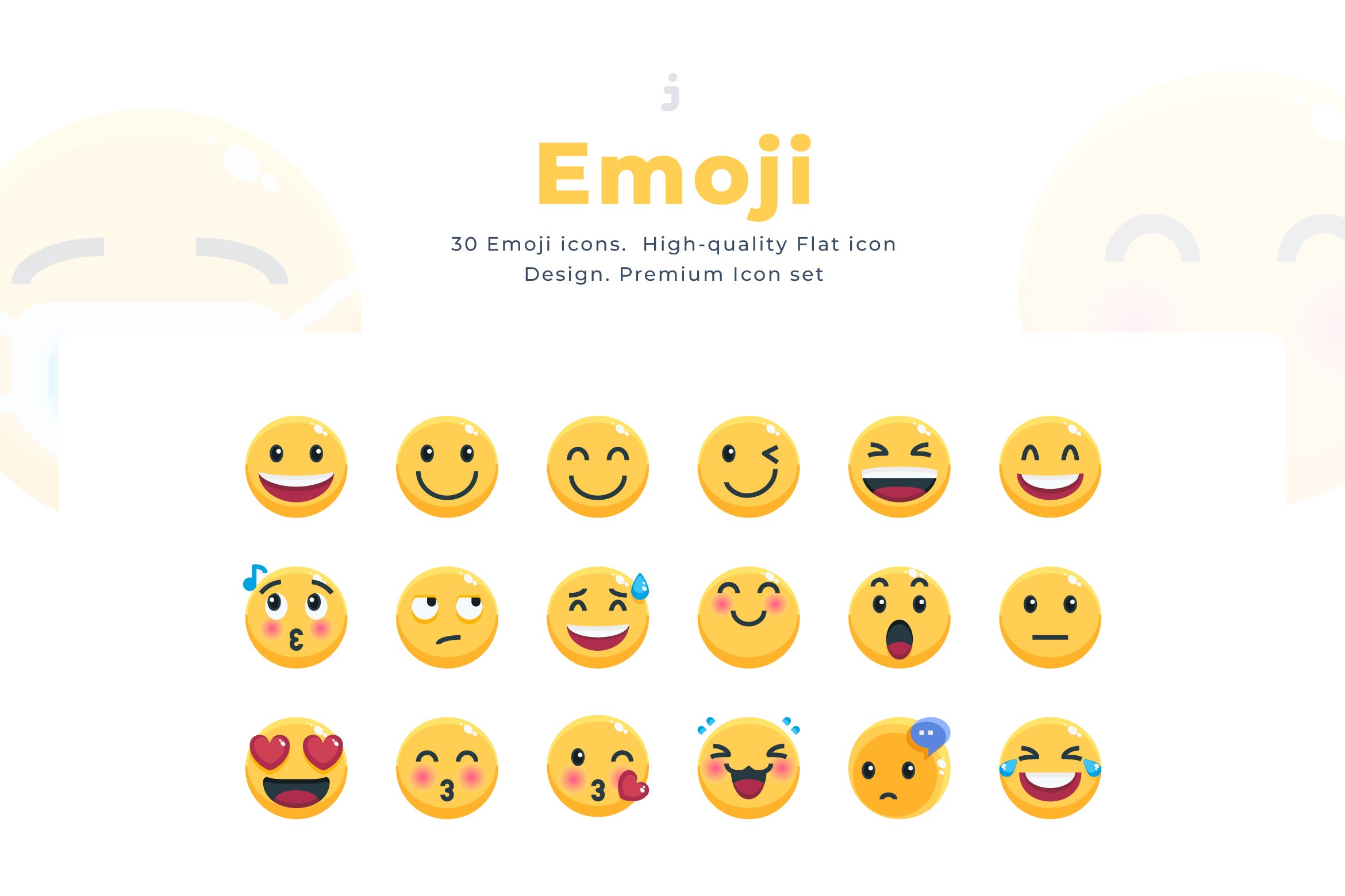 30个小黄脸表情包创意图标源文件下载30 Emoji Icon set Flat插图