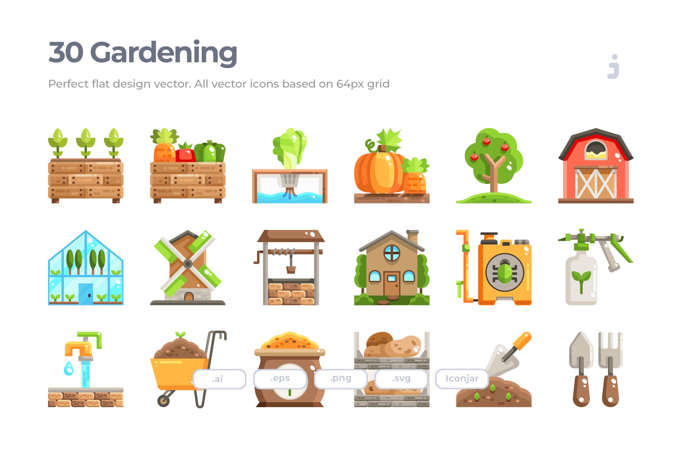 30个农业和园艺创意扁平化图标源文件下载30 Farming and Gardening Icons Flat插图