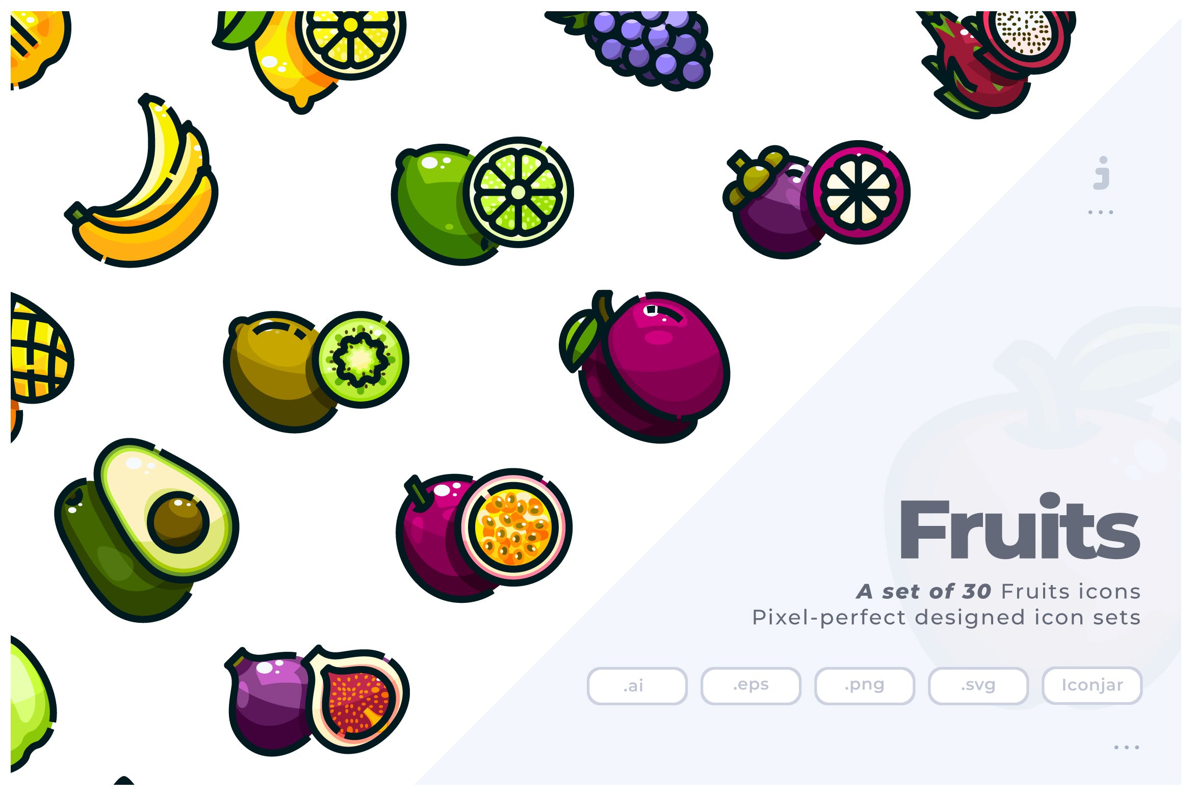 30个水果系列描边风图标源文件下载30 Fruits Icons