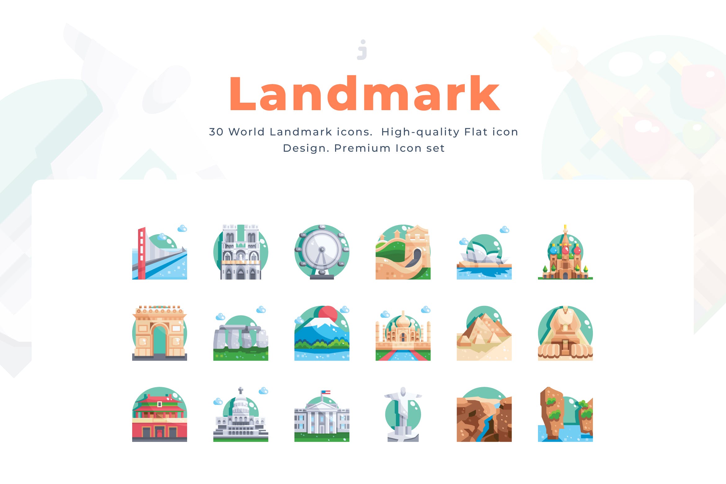  30个经典地标建筑创意设计图标原文件下载30 Landmark Icon set Flat插图