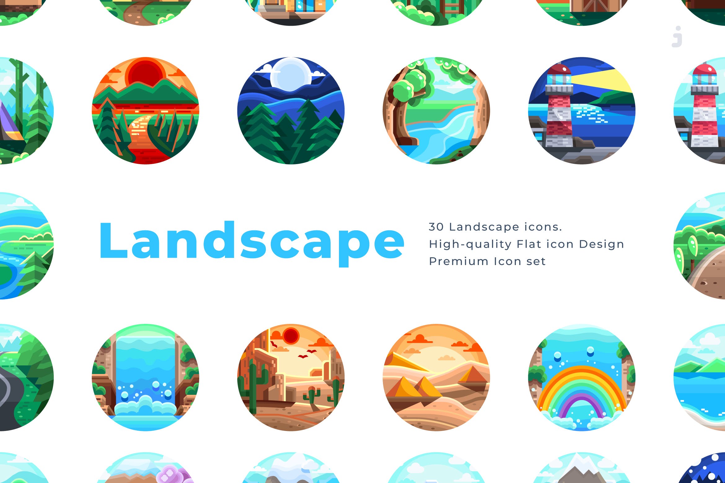  30个景观创意扁平化图标源文件下载30 Landscape Icons Flat