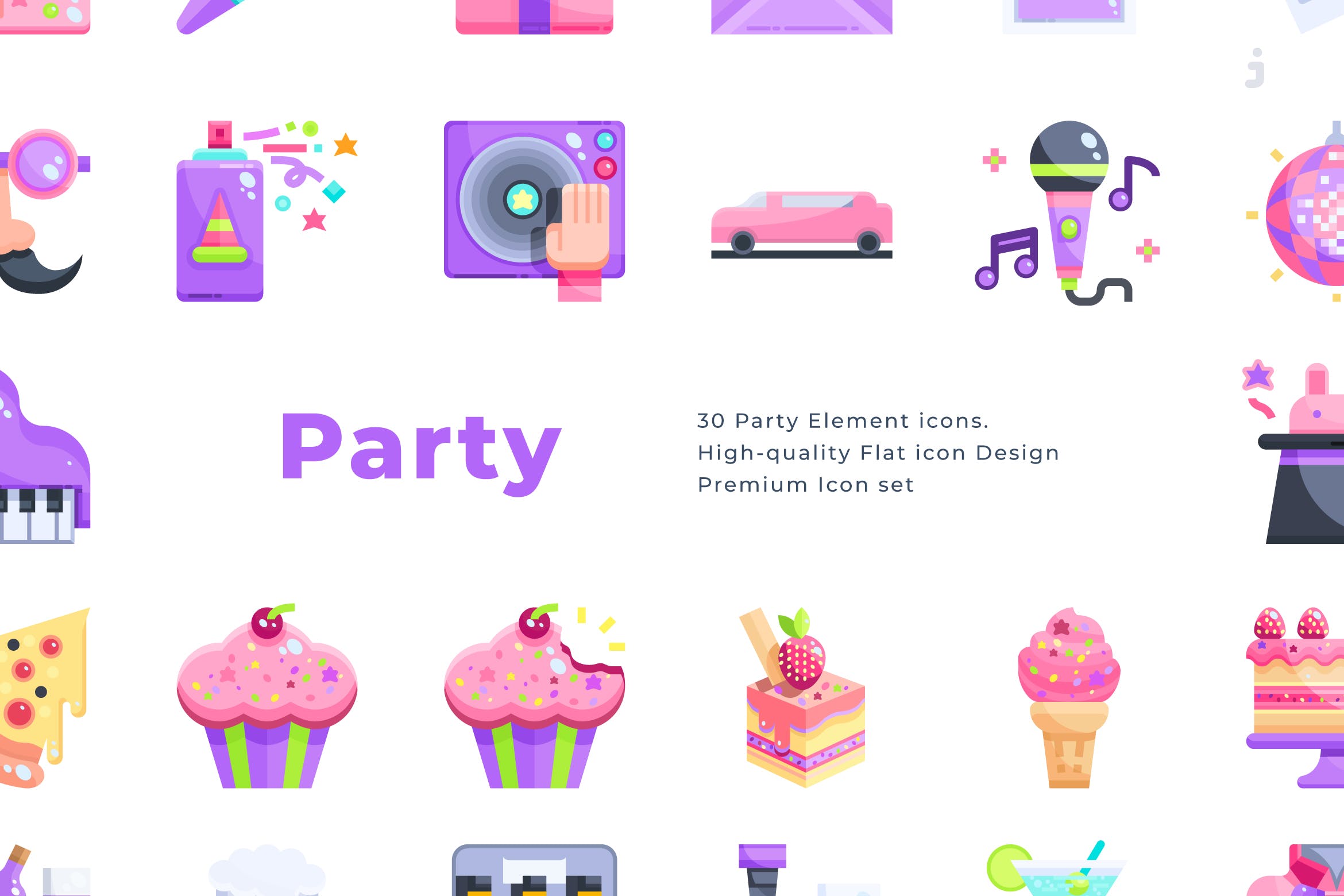 30个卡拉ok素材图标源文件下载30 Party Icons Flat