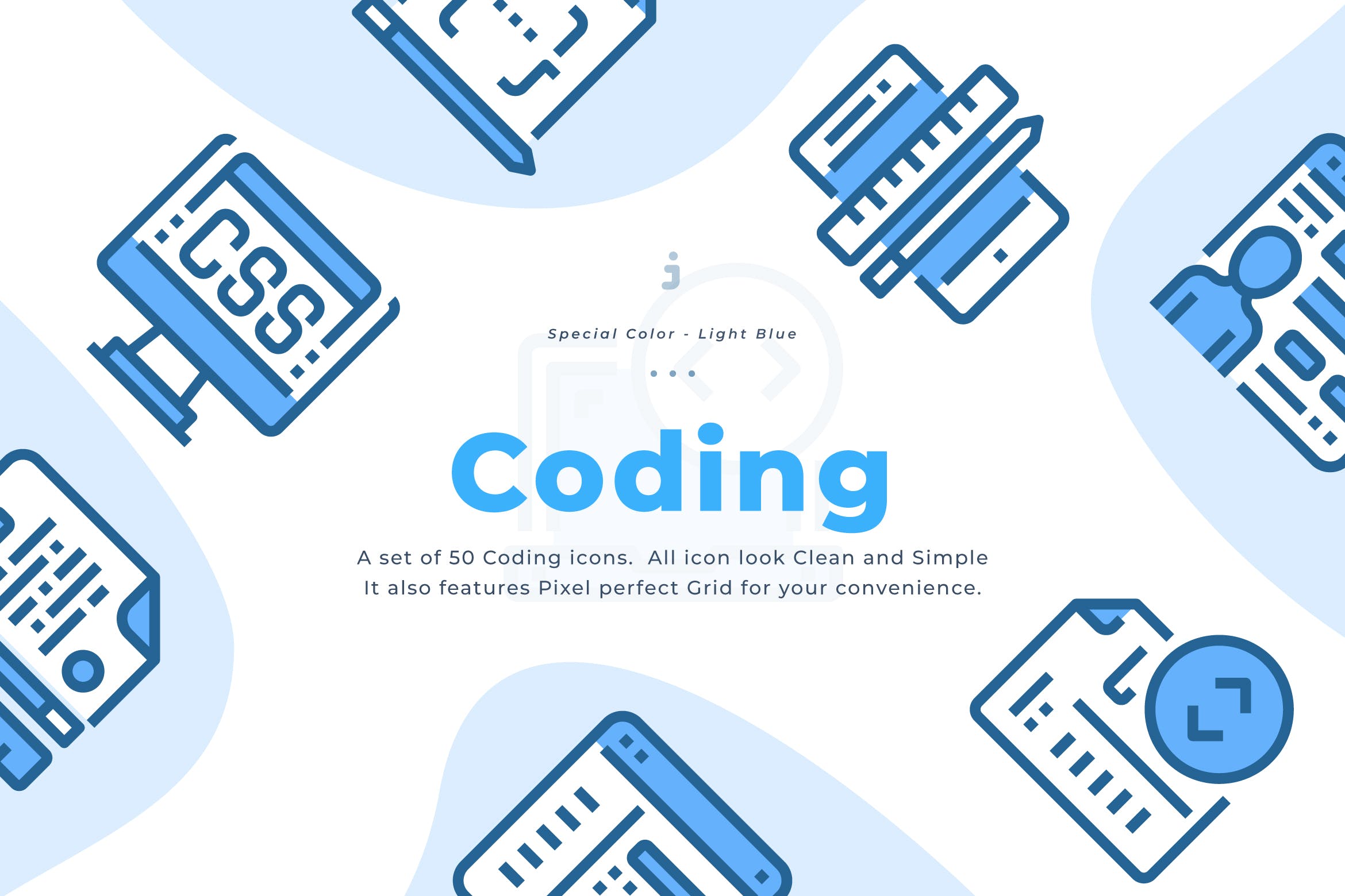  30个淡蓝色编程和编码图标源文件下载30 Programming and Coding Icons Light Blue