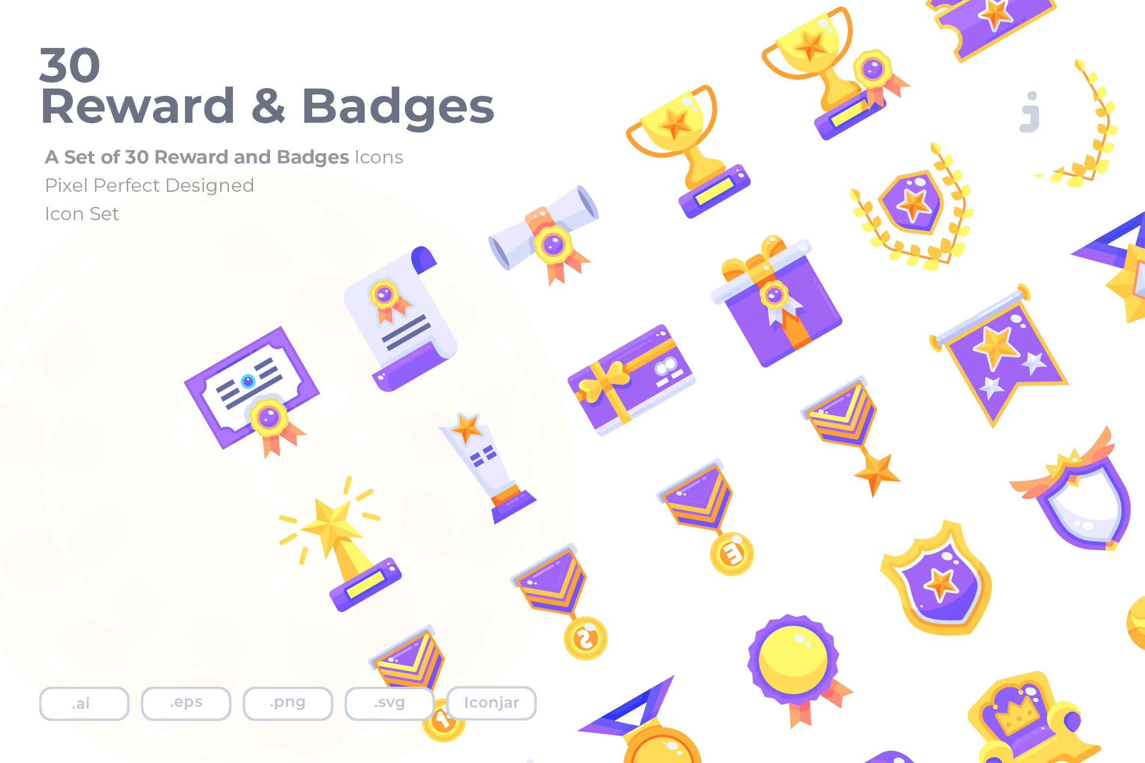  30个奖励和徽章图标30 Reward & Badges Icons Flat