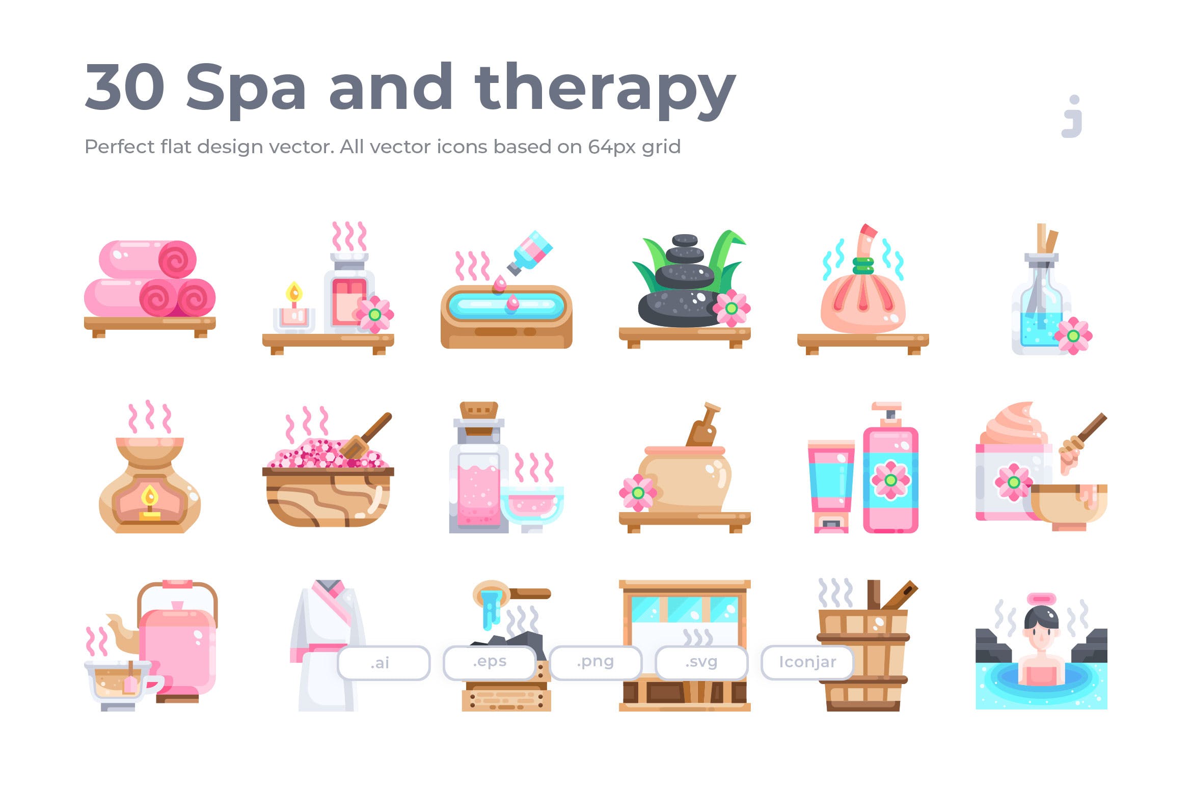 30个水疗和治疗图标源文件下载30 Spa and therapy Icons Flat