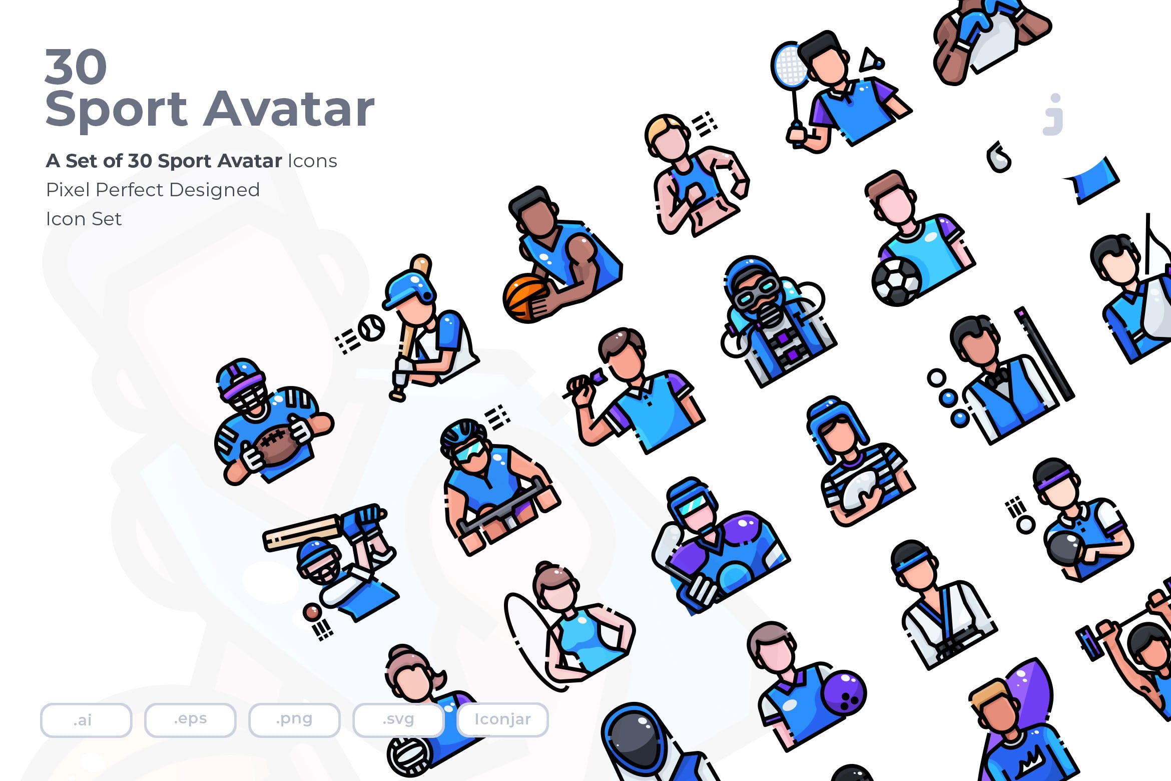 30个运动描边风图标源文件下载30 Sport Avatar Icons