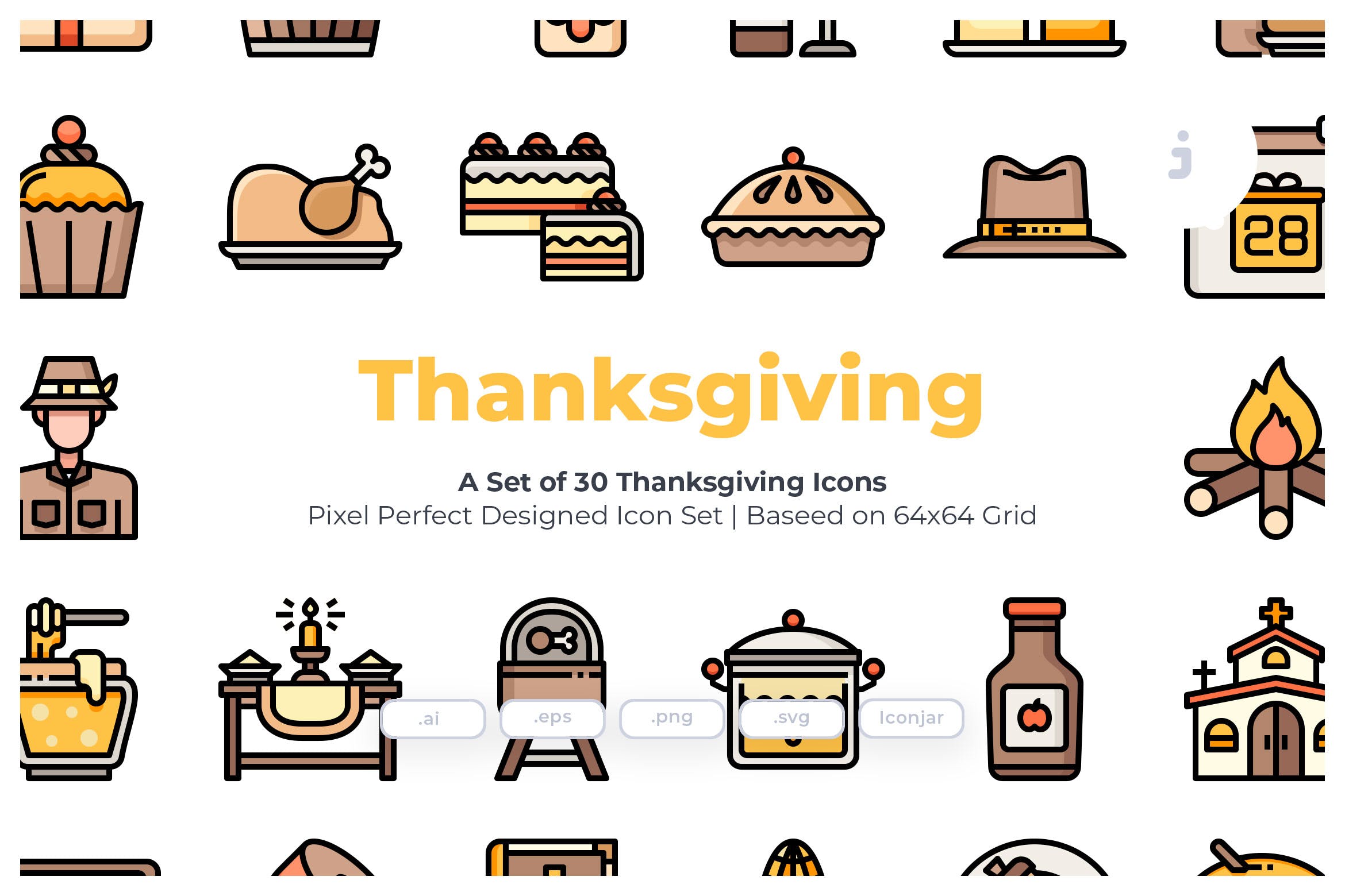 感恩节礼品描边风图标源文件下载30 Thanksgiving Icons