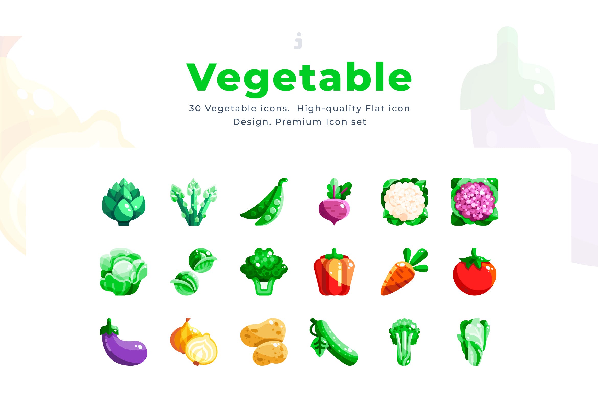  30个绿色有机蔬菜元素扁平风图标源文件下载30 Vegetable Icon set Flat