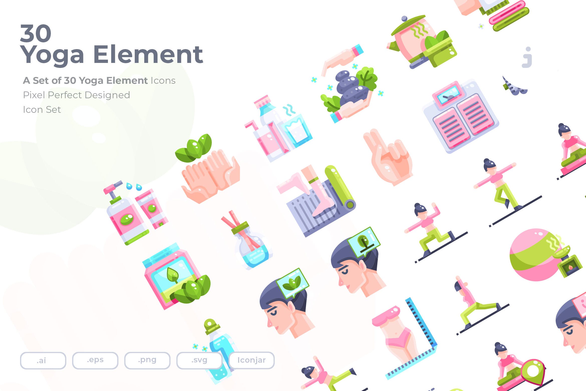 30个瑜伽元素扁平化创意图标源文件下载30 Yoga Element Icons Flat