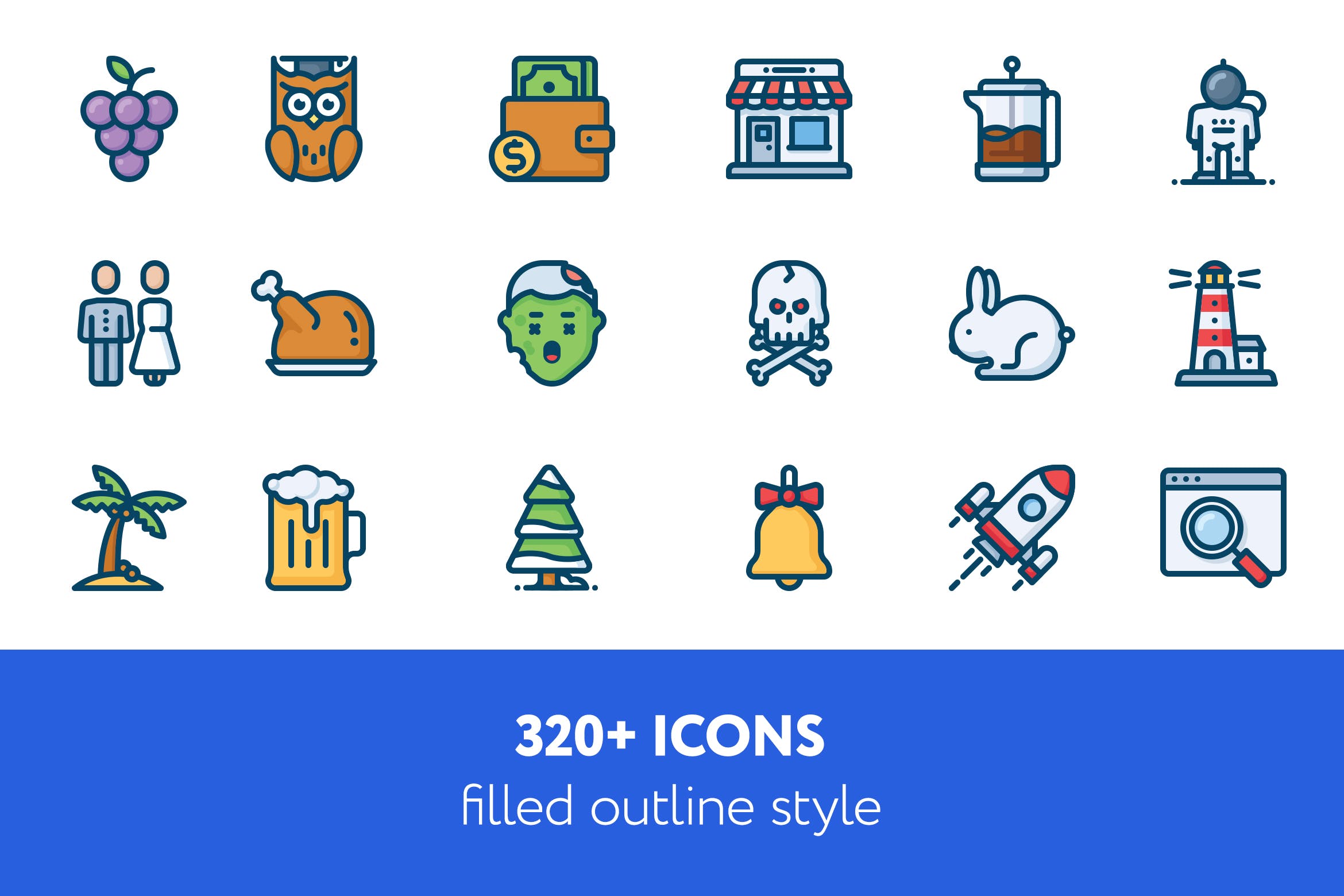 （合集）多行业描边风创意图标源文件下载320 + icons filled outline style