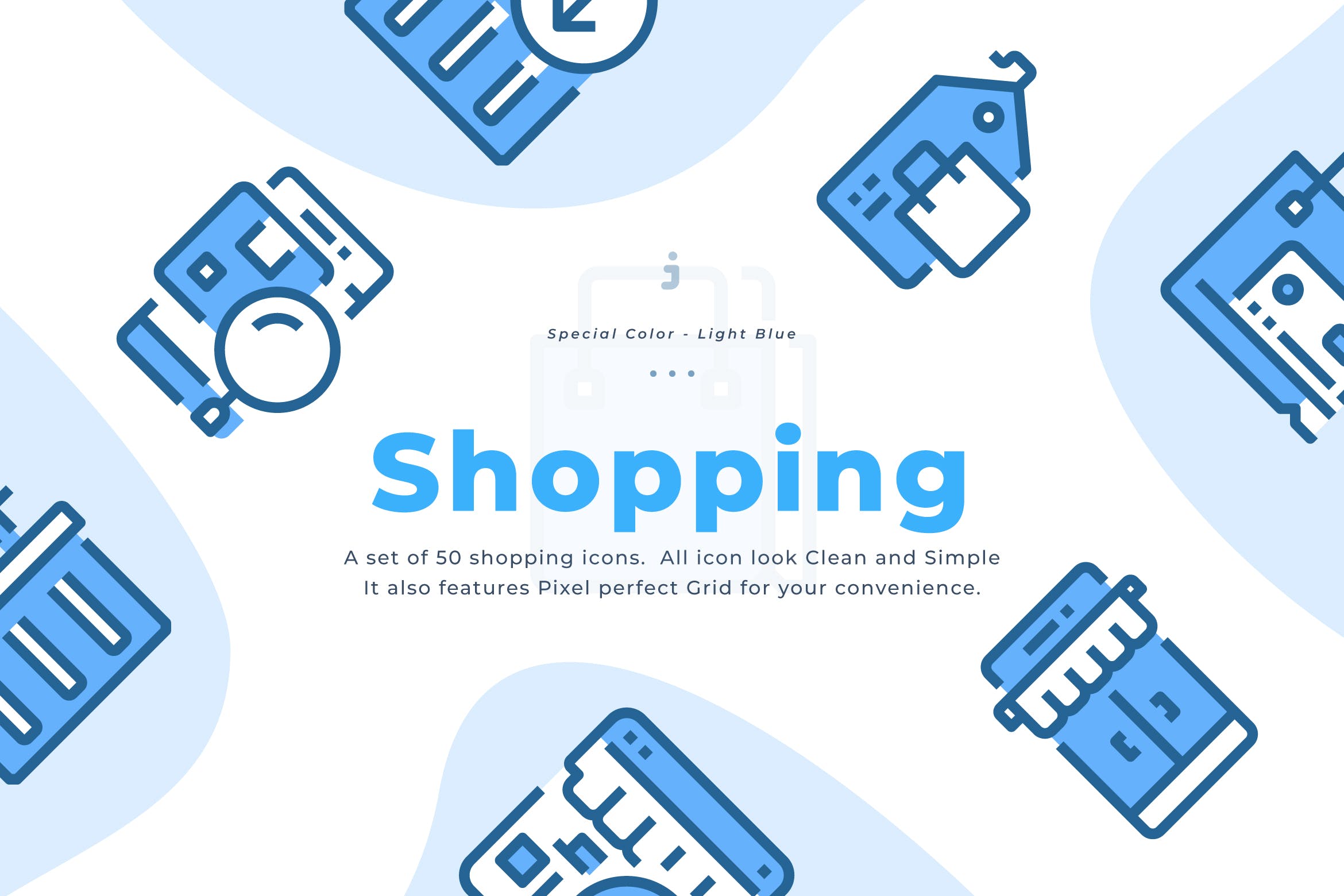 50个淡蓝色购物电子商务图标50 Shopping and E-Commerce Icons – Light Blue