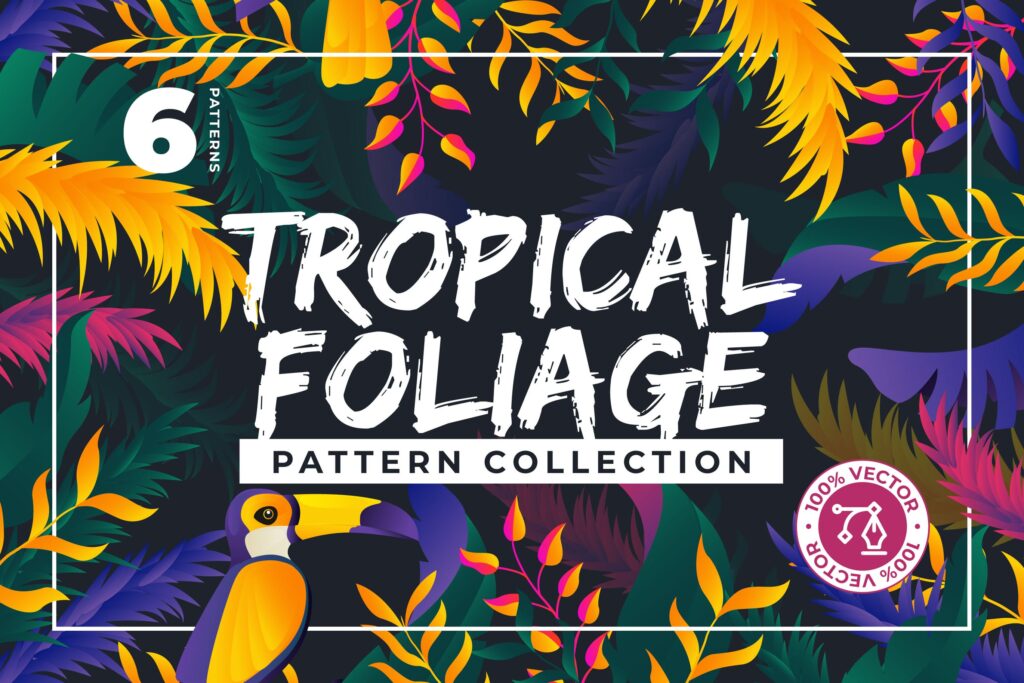 6个彩色丛林组合图案服装装饰图案壁纸6 Colorful Jungle Patterns