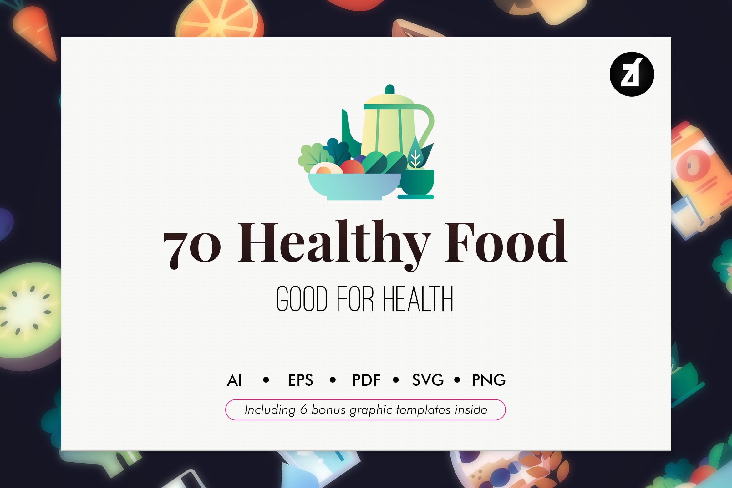 水果美食类创意扁平化图标健康食品源文件下载70 Healthy Food With Bonus Graphics A33wcx