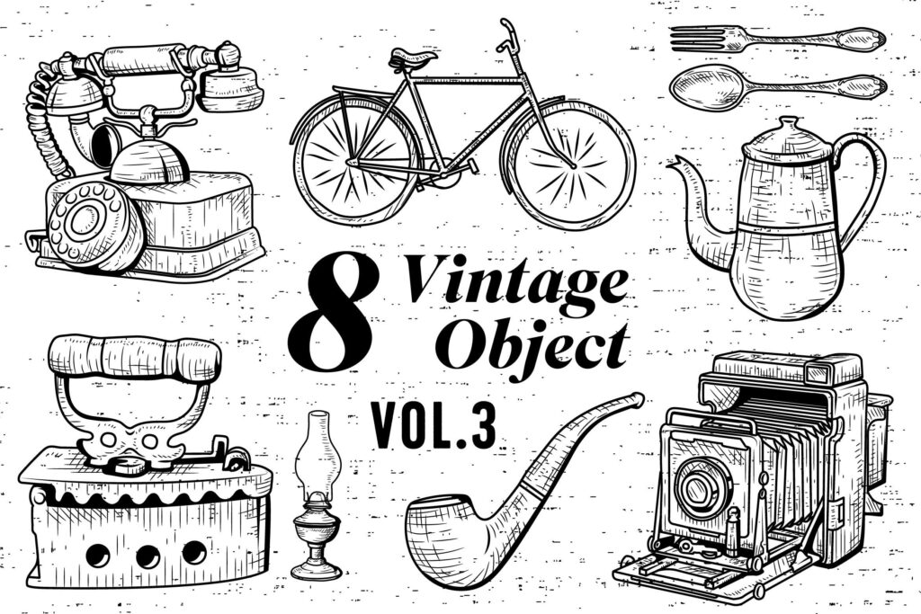 手绘品牌类型徽标徽章装饰图案标志8 Vintage Object Vol 3