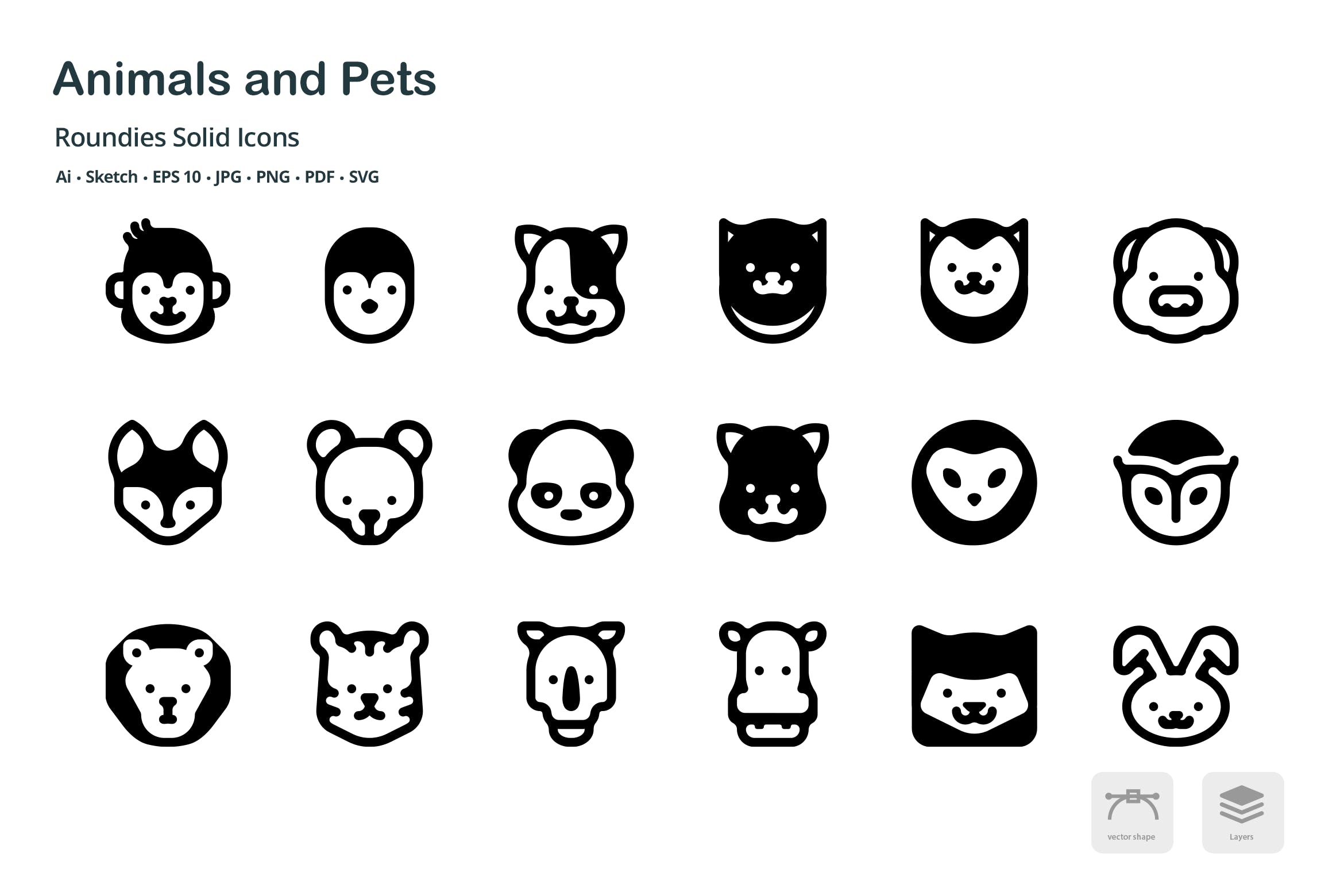 动物宠物剪影创意图标源文件下载Animals and Pets Roundies Solid Glyph Icons
