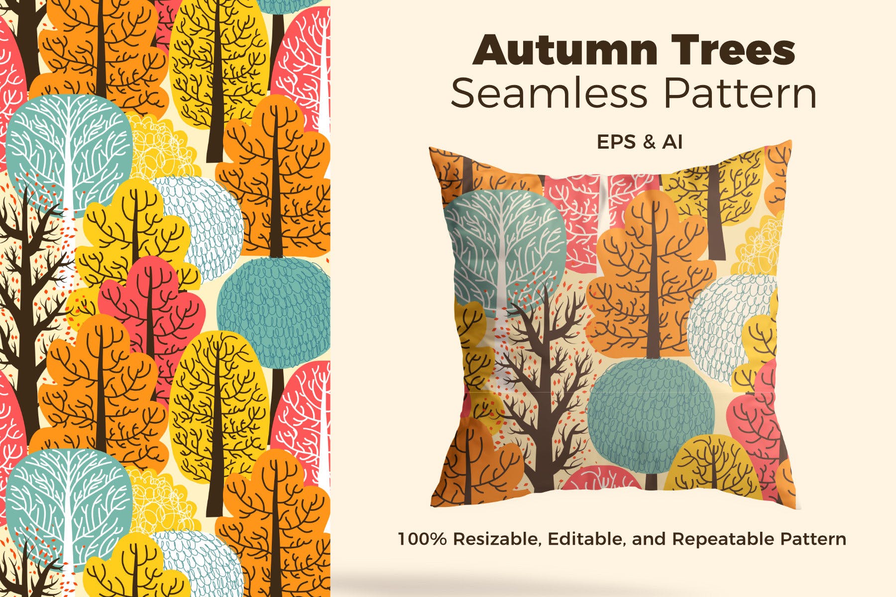 秋季树木森林系列创意元素抱枕装饰纹理Autumn Trees Pattern插图