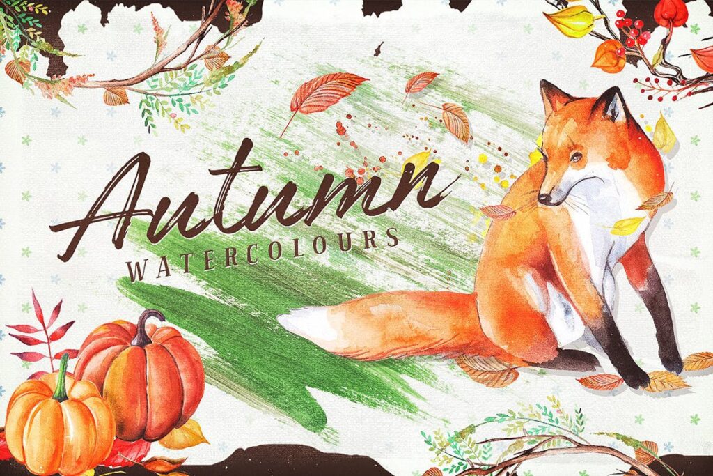 秋季水彩花圈和剪纸设计工具包Autumn Watercolour Wreaths Clipart