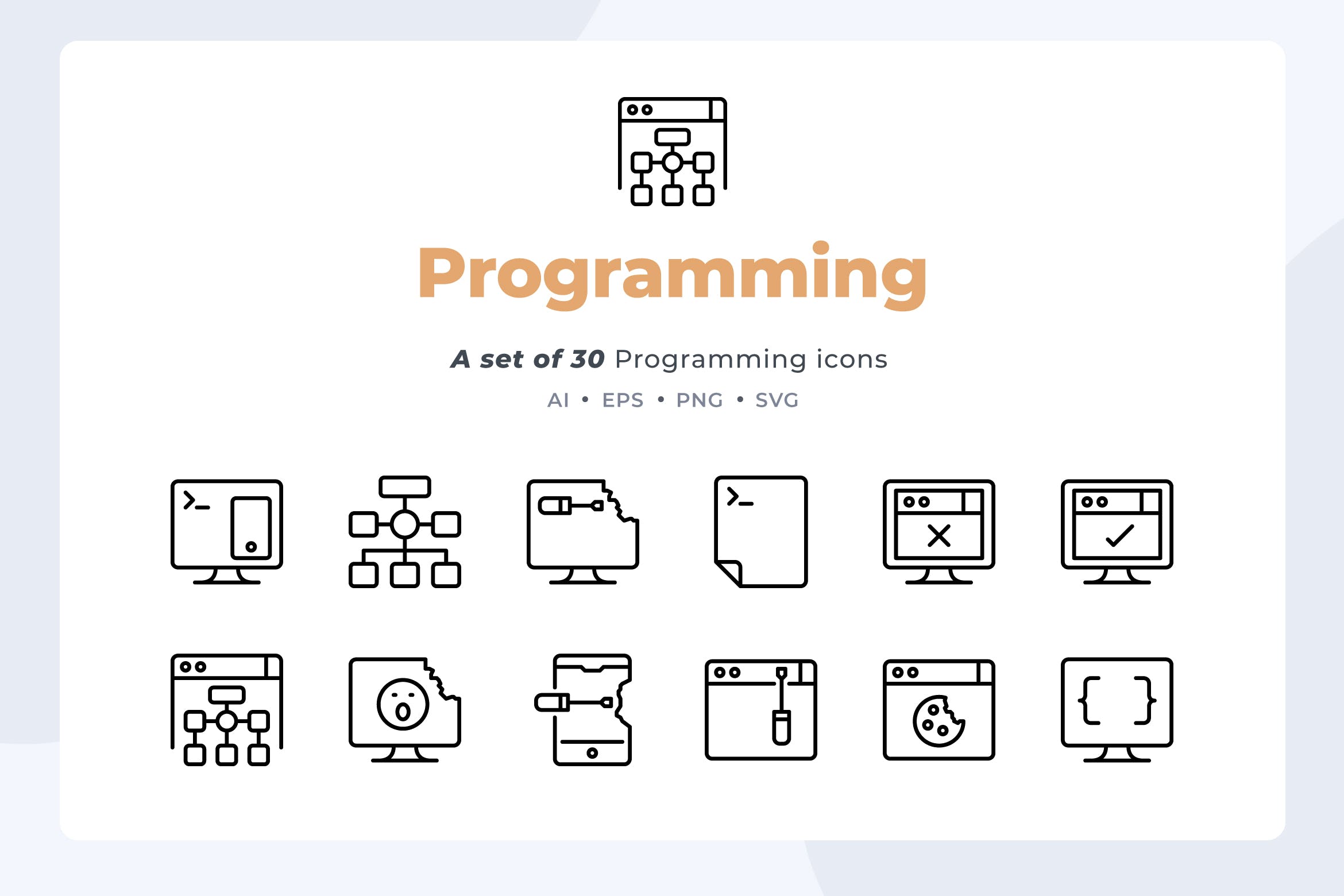  30个编程系列线性图标源文件下载Basic line 30 Programming Icons插图