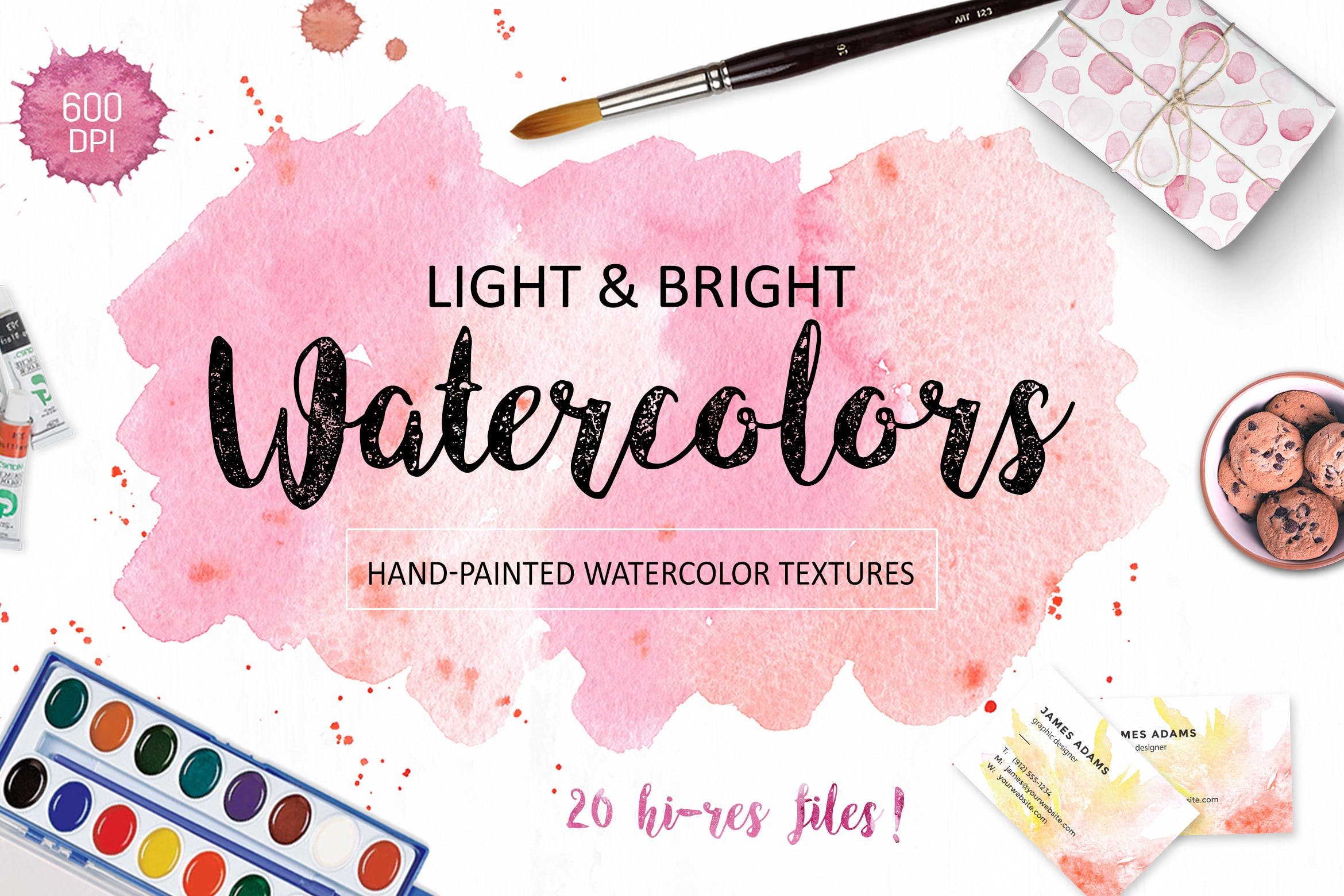 水彩纹理多笔触素材模板下载Bright watercolor textures pack插图