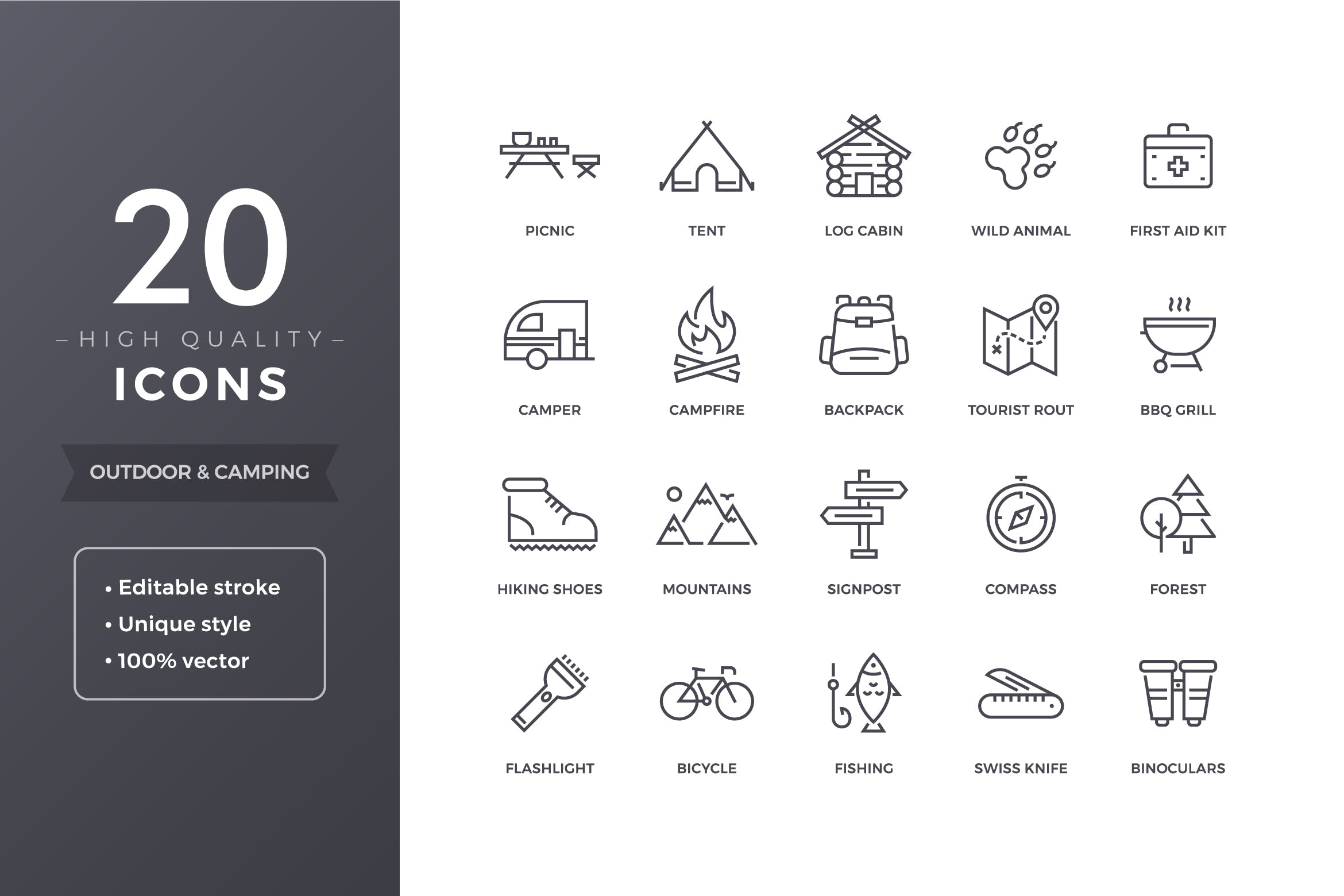20个精致户外露营系列图标源文件下载Camping Icons