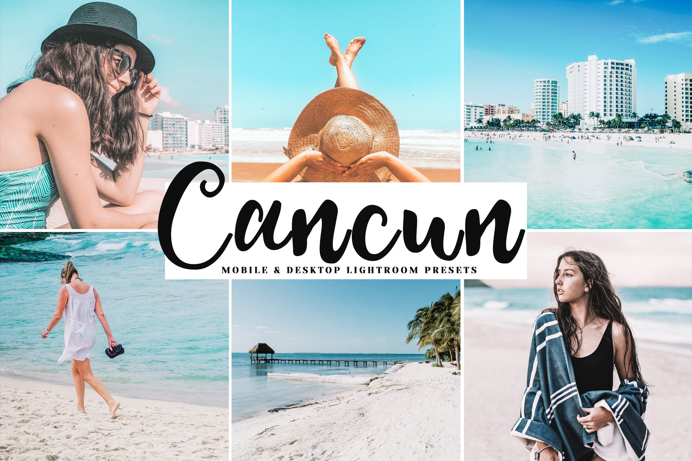 海滩色调的蓝色和白色温暖和明亮的色调后期调色滤镜LR预设Cancun Mobile Desktop Lightroom Presets