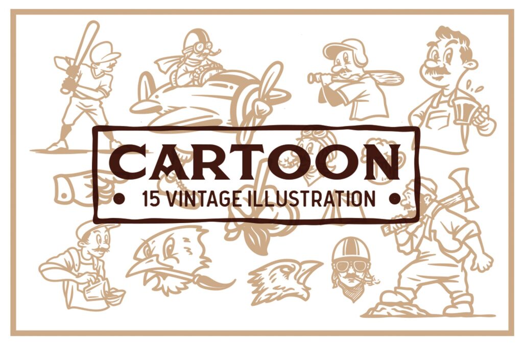 15个卡通复古插画相框装饰画Cartoon Vintage Illustration