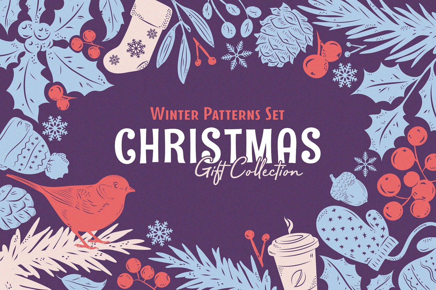 圣诞节元素手绘矢量图案花纹下载Christmas Gift Vector Patterns Set插图