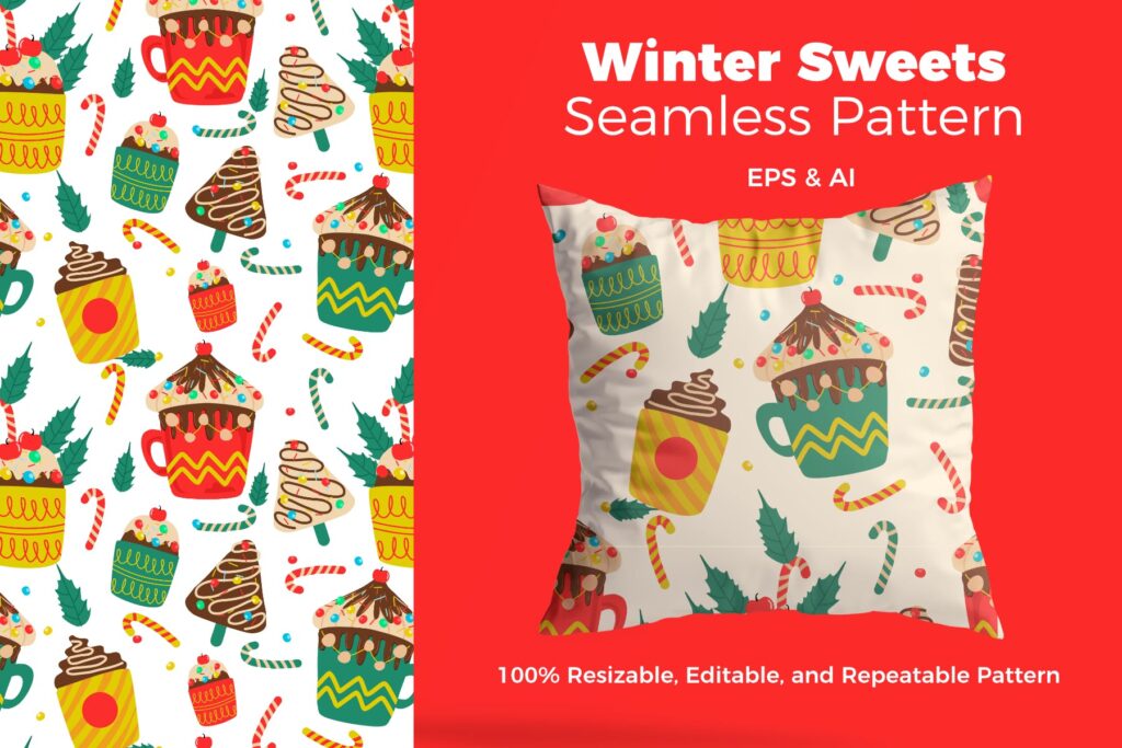 圣诞糖果主题元素抱枕装饰图案花纹Christmas Sweets Pattern插图