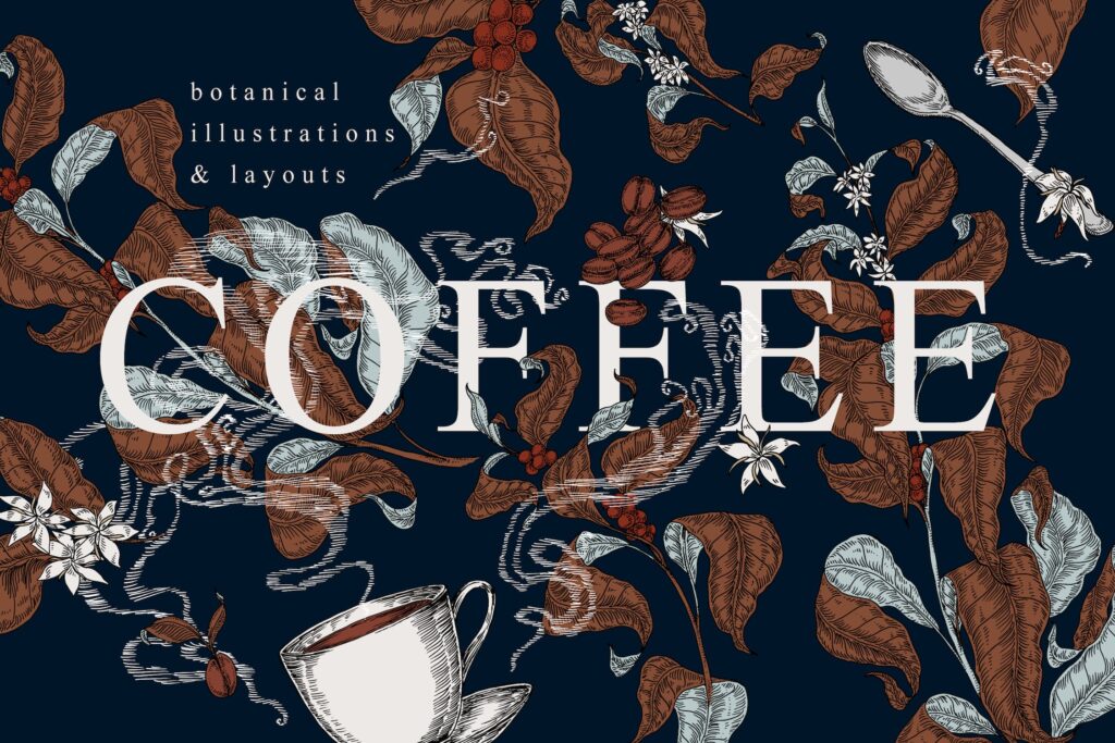 咖啡植物主题创意插图素材装饰图案Coffee Botanical Art Collection
