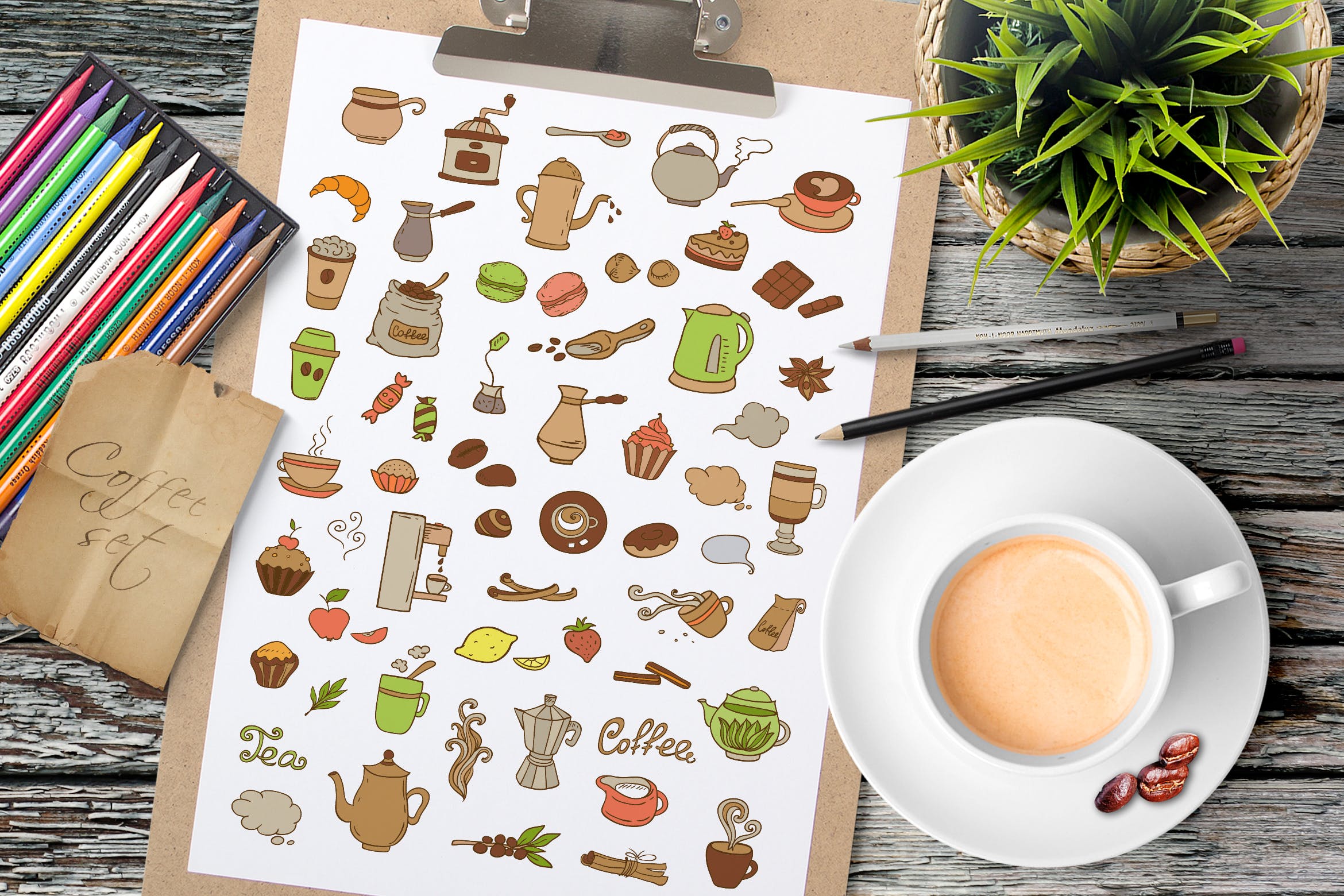 茶和咖啡涂鸦图标合集源文件下载Coffee and Tea Doodles插图