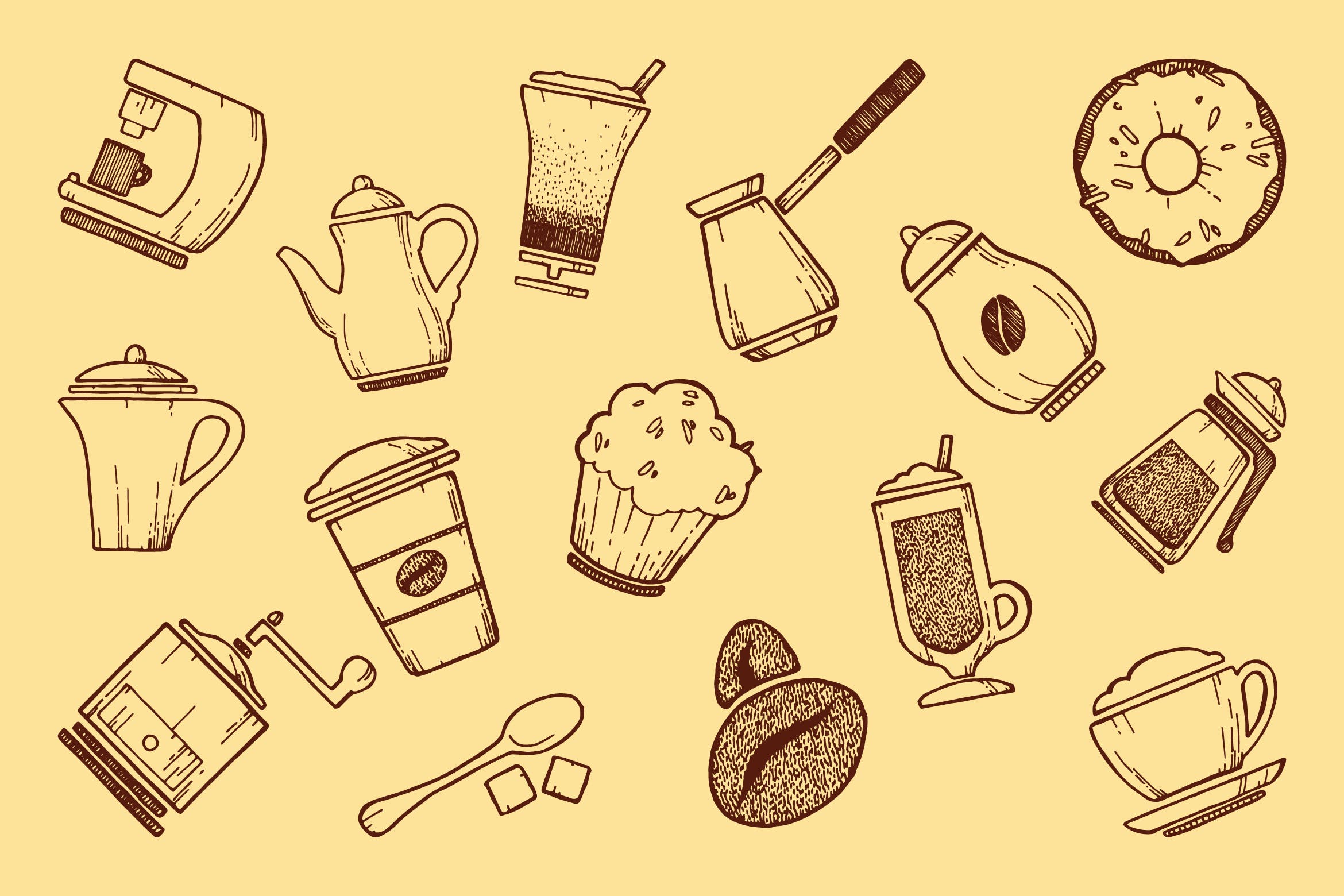 15个咖啡相关图标设置原文件下载Coffee icons & pattern插图