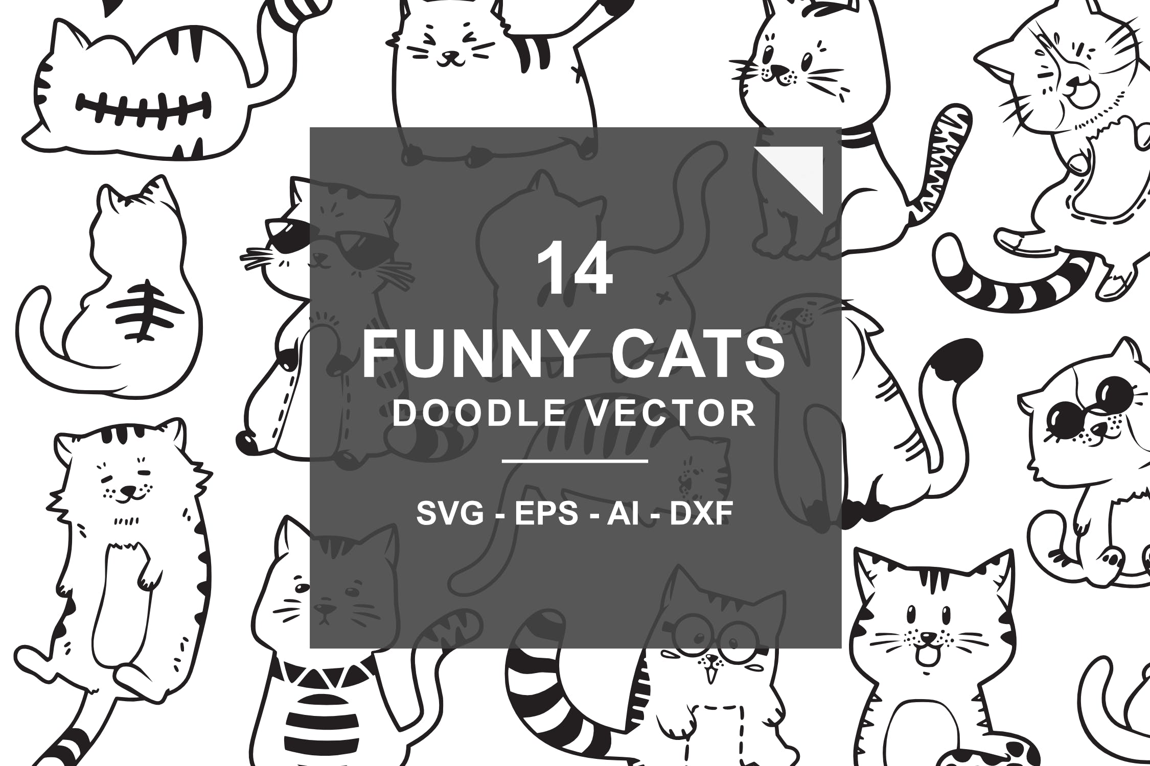 猫咪手绘涂鸦创意图标源文件下载Cute and Funny Cats Doodle Vector