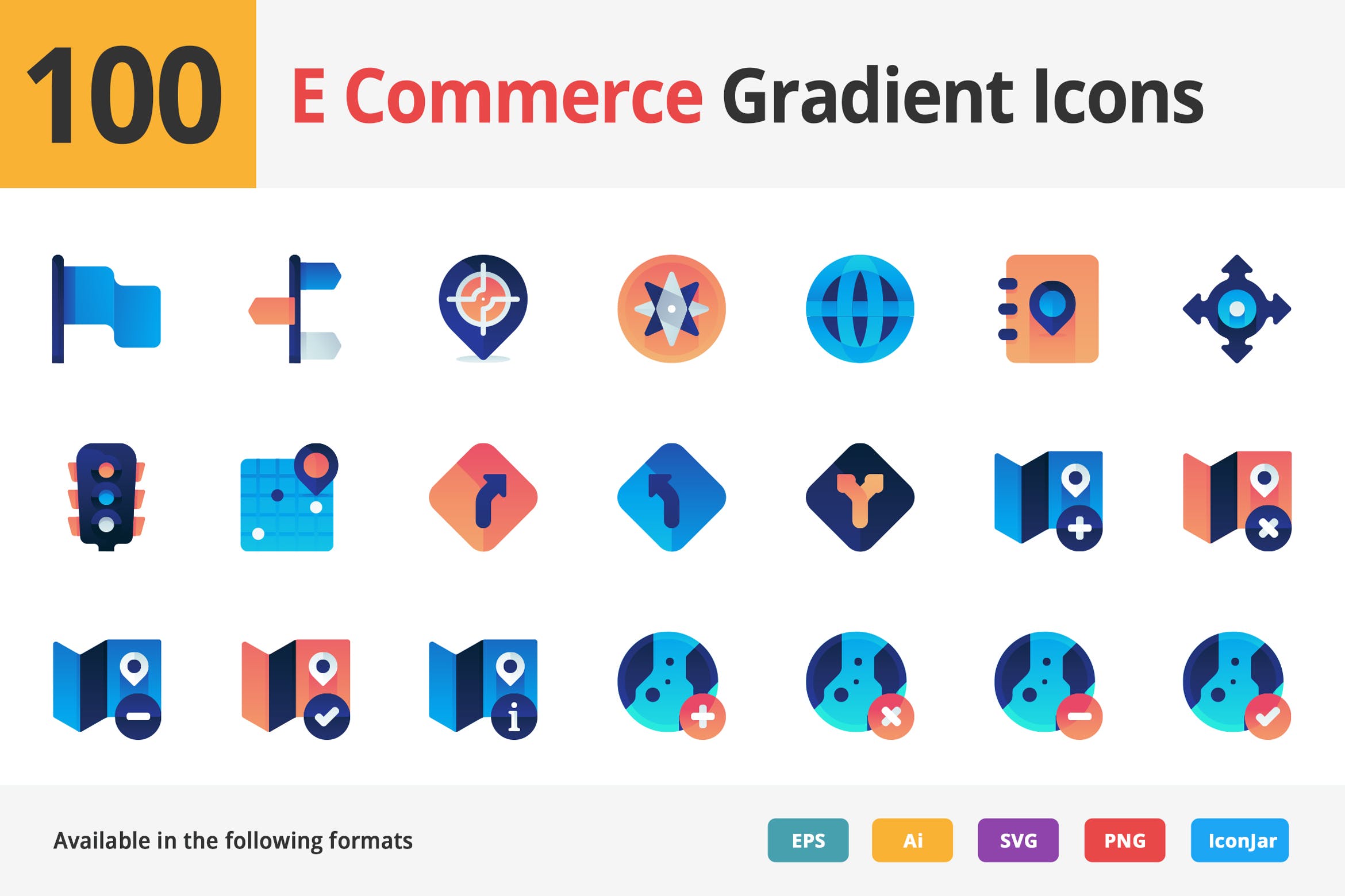 100个渐变风营销系列图标E commerce and Marketing Vector Gradient Icons