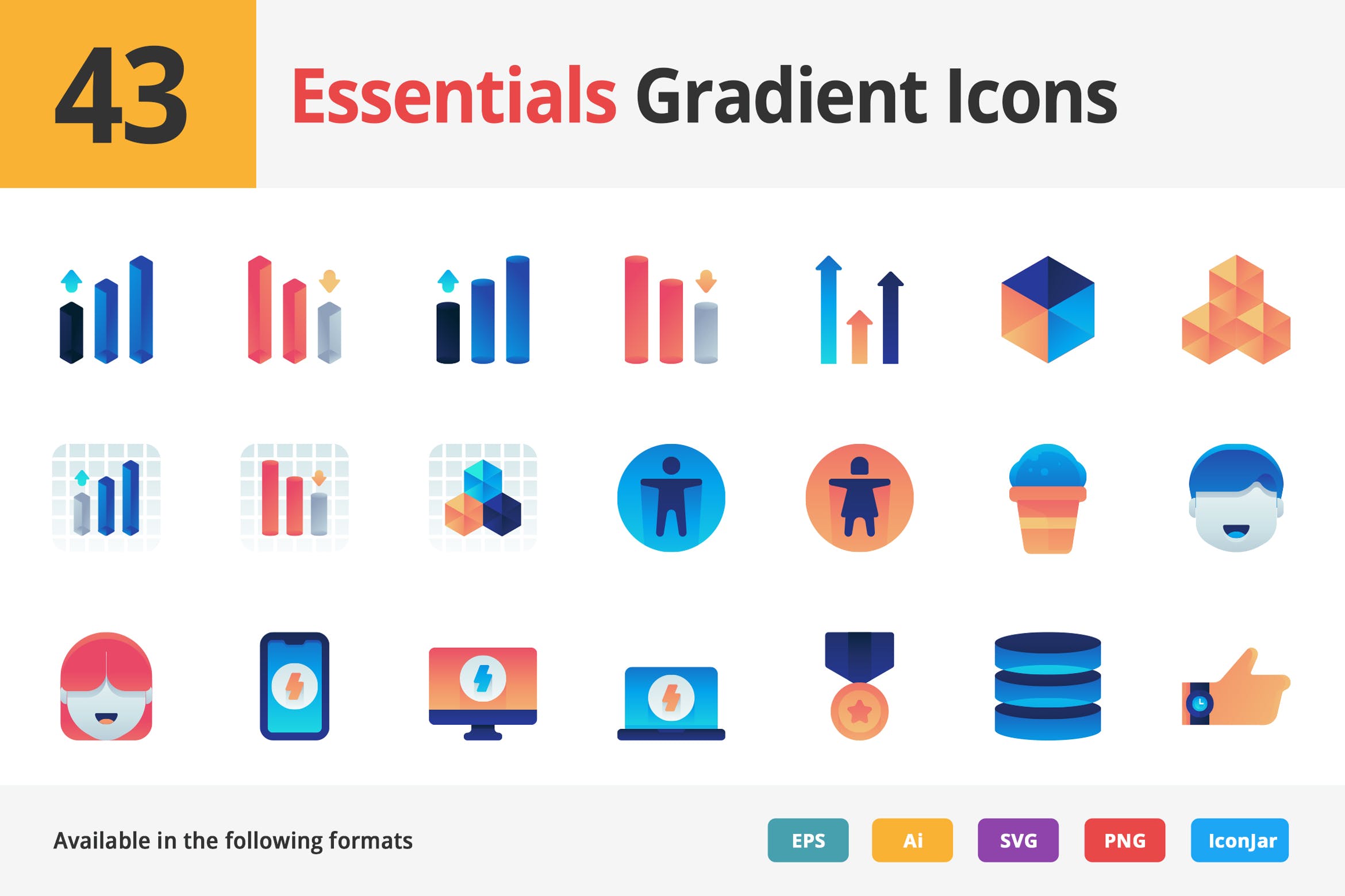 43个数据展示类渐变扁平化图标Essentials Vector Gradient Icons