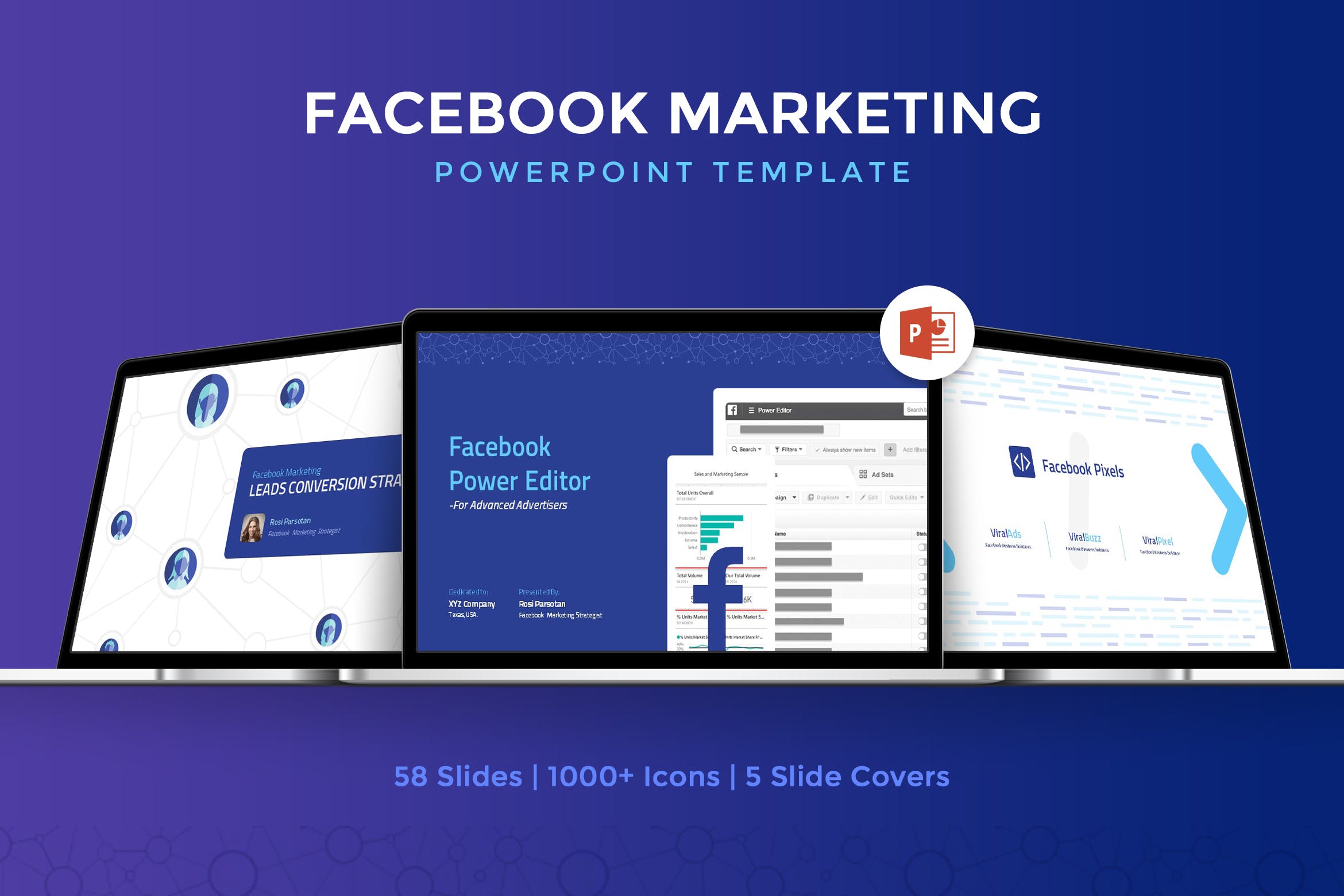 Facebook营销产品宣传类ppt模板Facebook Marketing Powerpoint Template插图