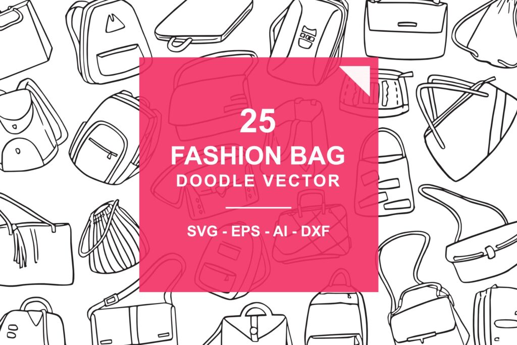 时尚女性挎包矢量线性图标素材Fashion Bag Doodle Vector